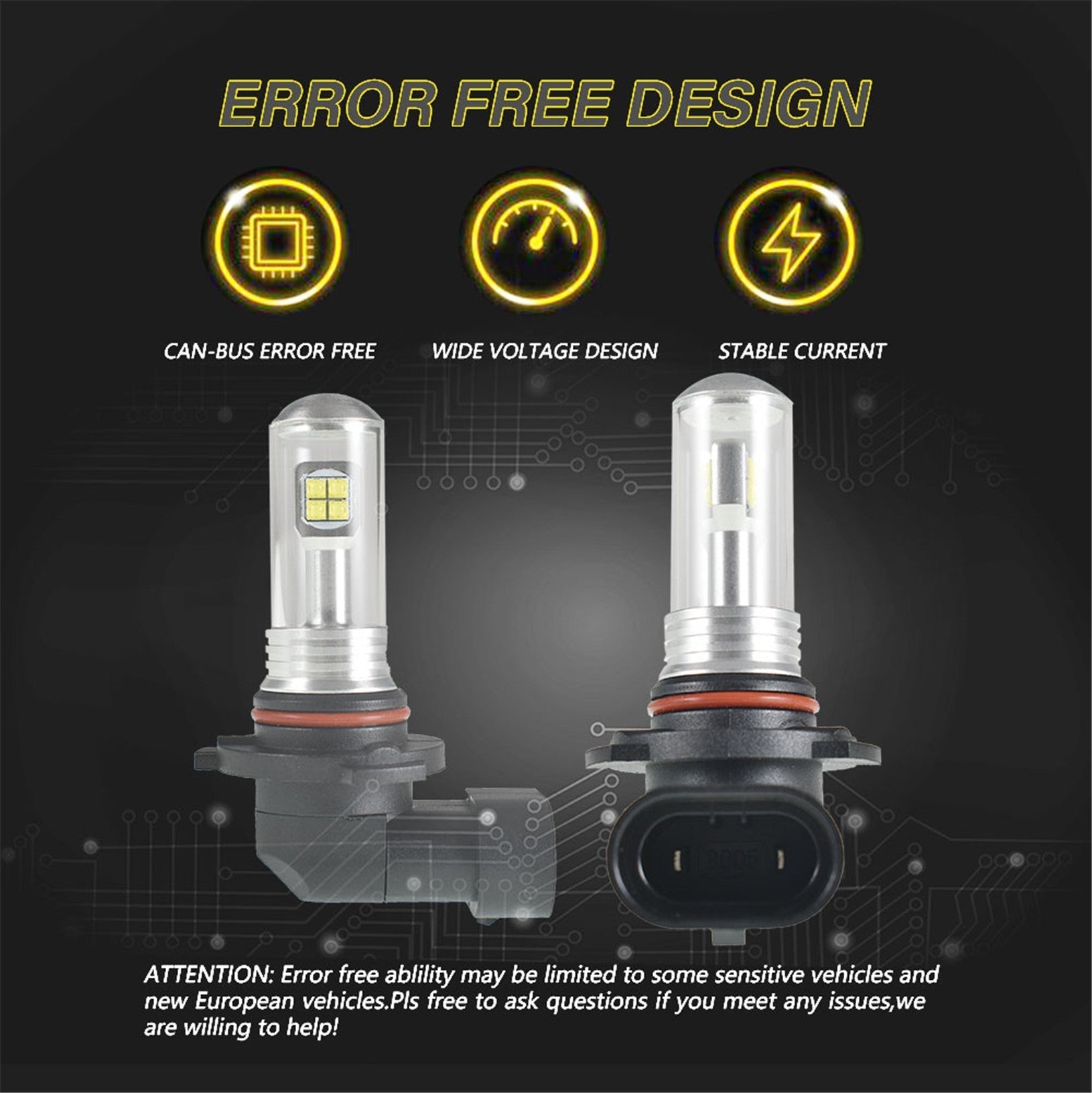TOPPARTZ 9005 HB3 2 PCS LED Fog Light Bulbs High Power 80W 6000K White Replacement for Signal, Turn, Brake, Parking, Tail, DRL Fog Lights