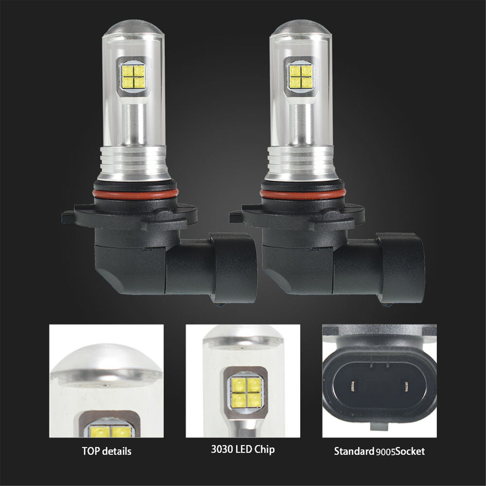 TOPPARTZ 9005 HB3 2 PCS LED Fog Light Bulbs High Power 80W 6000K White Replacement for Signal, Turn, Brake, Parking, Tail, DRL Fog Lights
