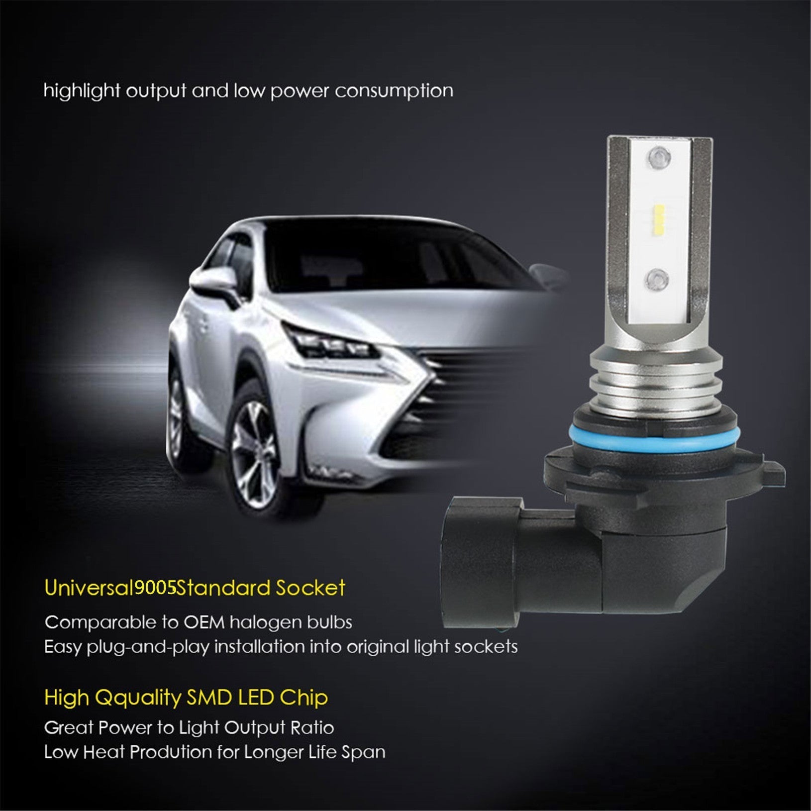 TOPPARTZ 9005/HB3 LED Fog Light Bulbs 6000K 1600LM 10W Fog Light LED Conversion Kit, Pack of 2