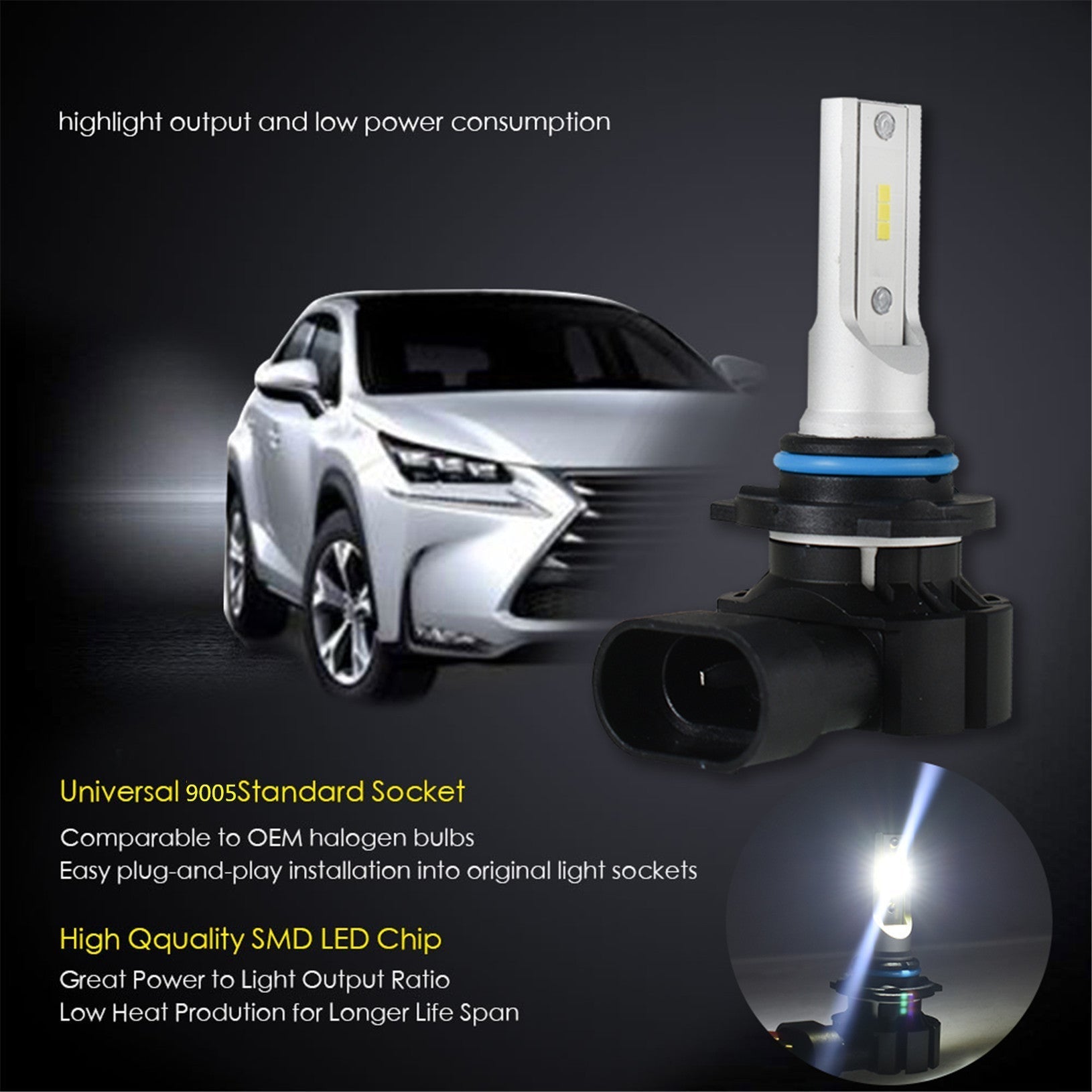 TOPPARTZ 9005 LED Fog Light Bulbs 6000K 3000LM 30W Fog Light LED Conversion Kit, Pack of 2