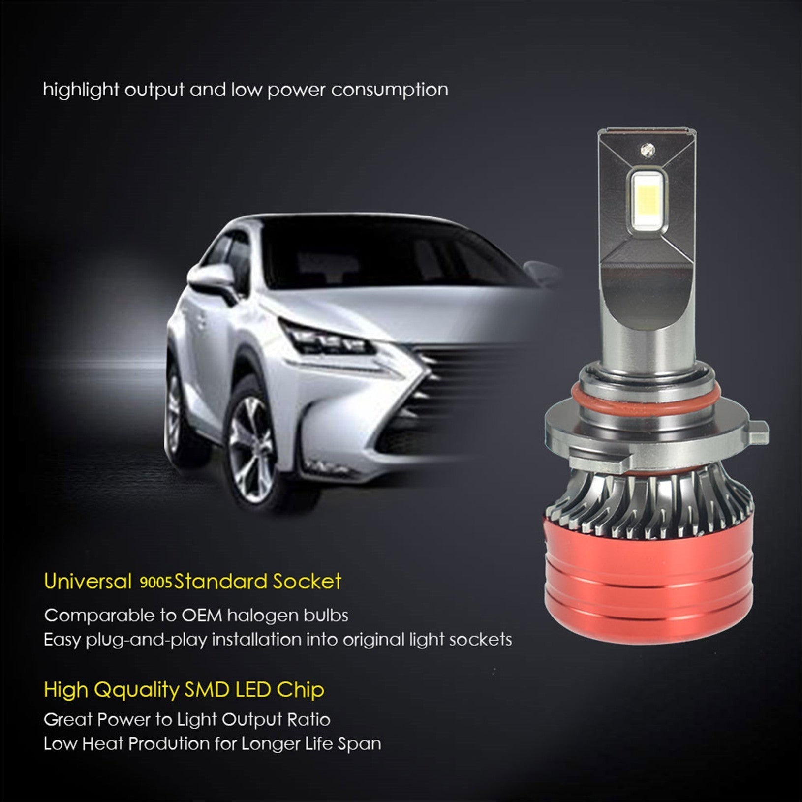 TOPPARTZ 9005 LED Fog Light Bulbs 6500K 9000LM 56W Bright Fog Light LED Conversion Kit, Pack of 2