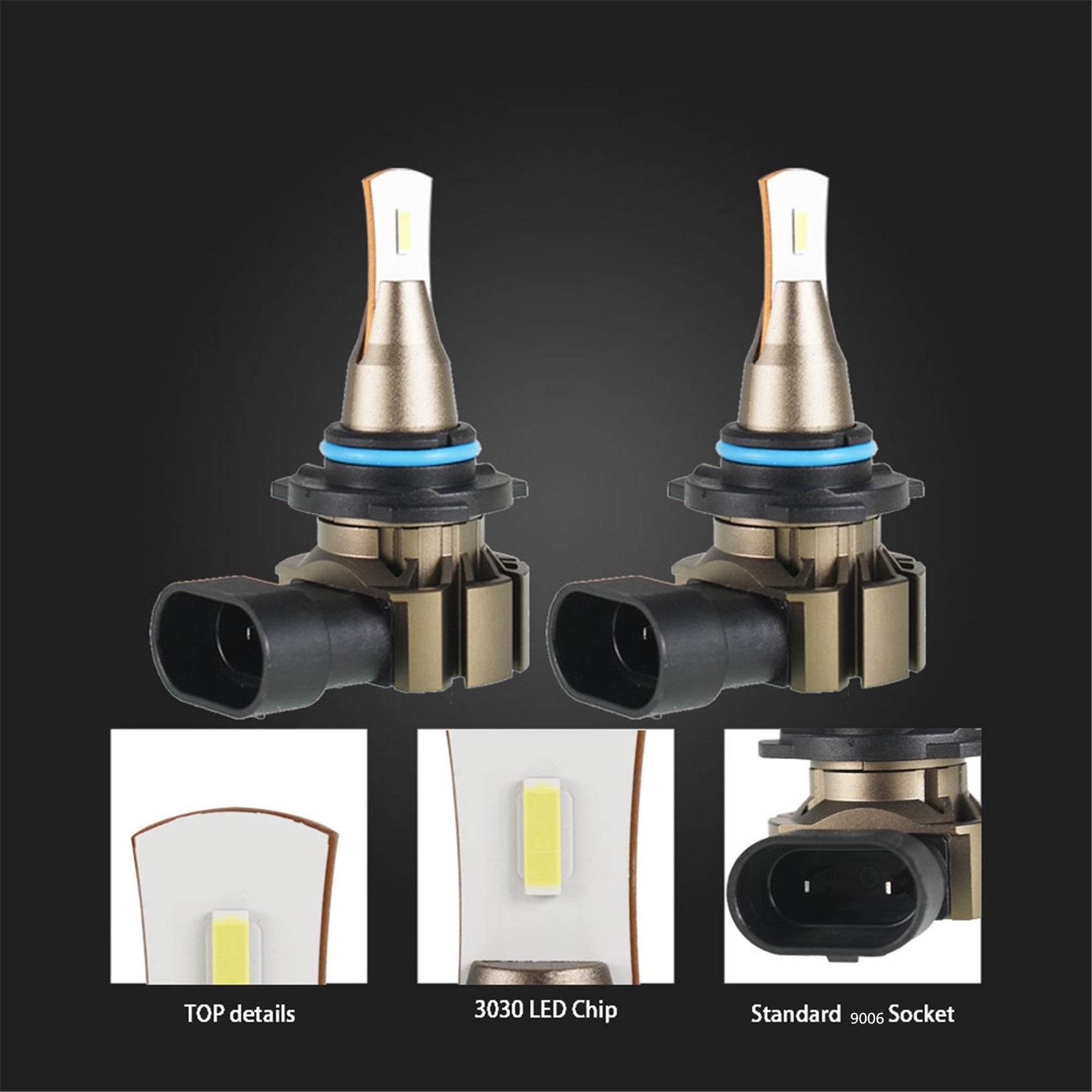 TOPPARTZ 9006 HB4 2 PCS LED Bulb Conversion Kit IP67 Waterproof 6000K White 360-degree Illumination 3000LM/Pair