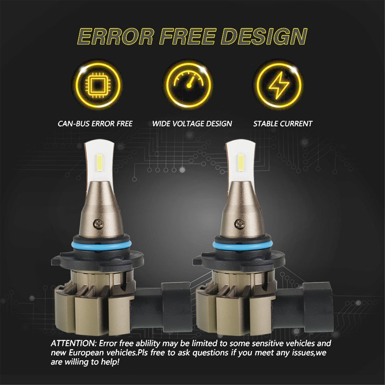 TOPPARTZ 9006 HB4 2 PCS LED Bulb Conversion Kit IP67 Waterproof 6000K White 360-degree Illumination 3000LM/Pair