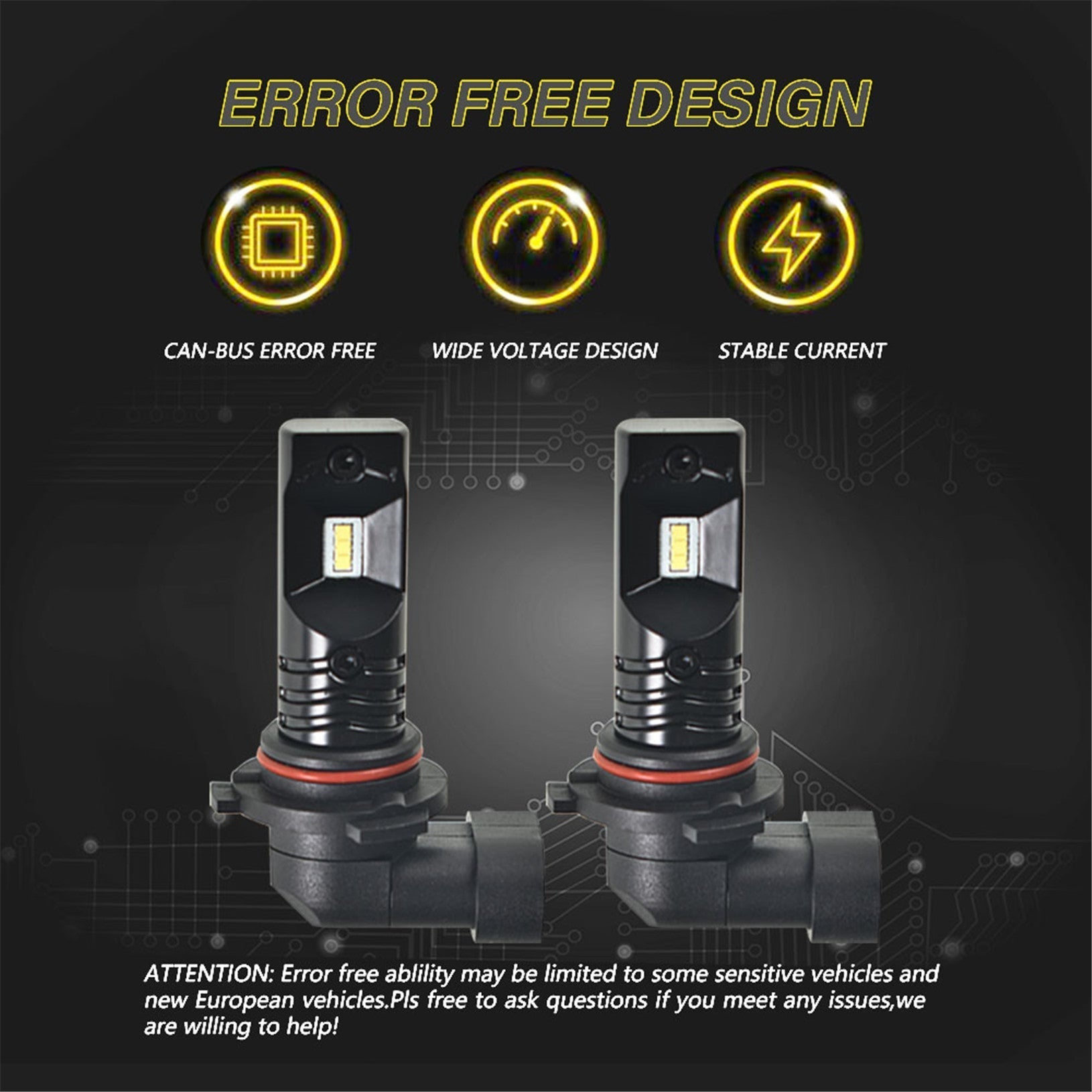 TOPPARTZ 9006 HB4 2 PCS LED Bulb Conversion Kit IP68 Waterproof 6500K White Illumination 3200LM/Pair LED Fog Light Bulbs