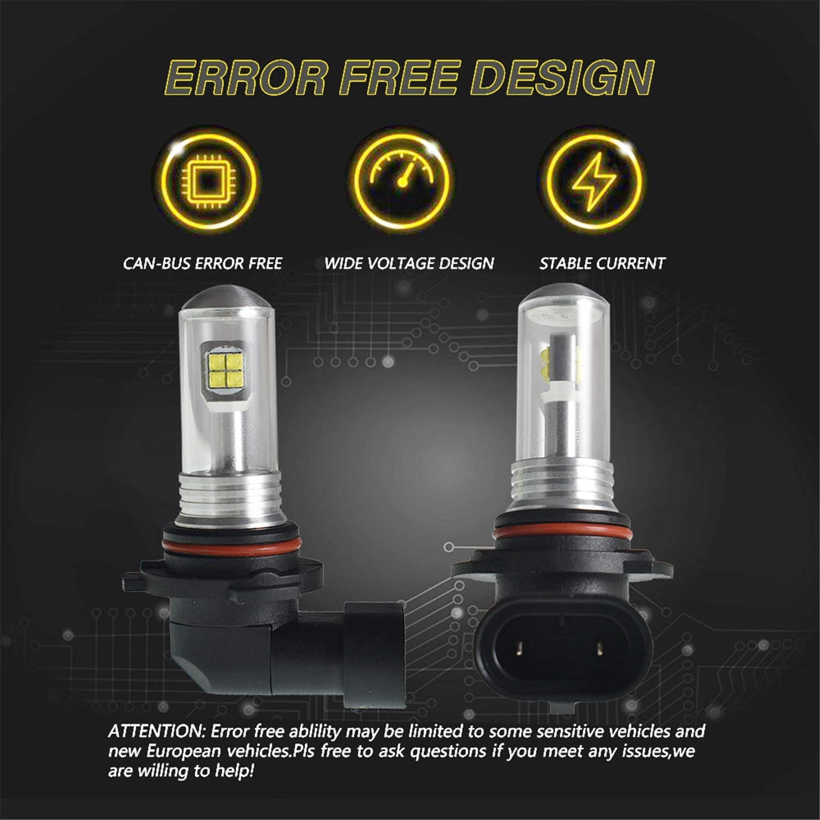 TOPPARTZ 9006/HB4 PCS LED Bulb Conversion Kit IP67 Waterproof 6000K Daytime White Illumination 1500LM/Pair LED Fog Light Bulbs