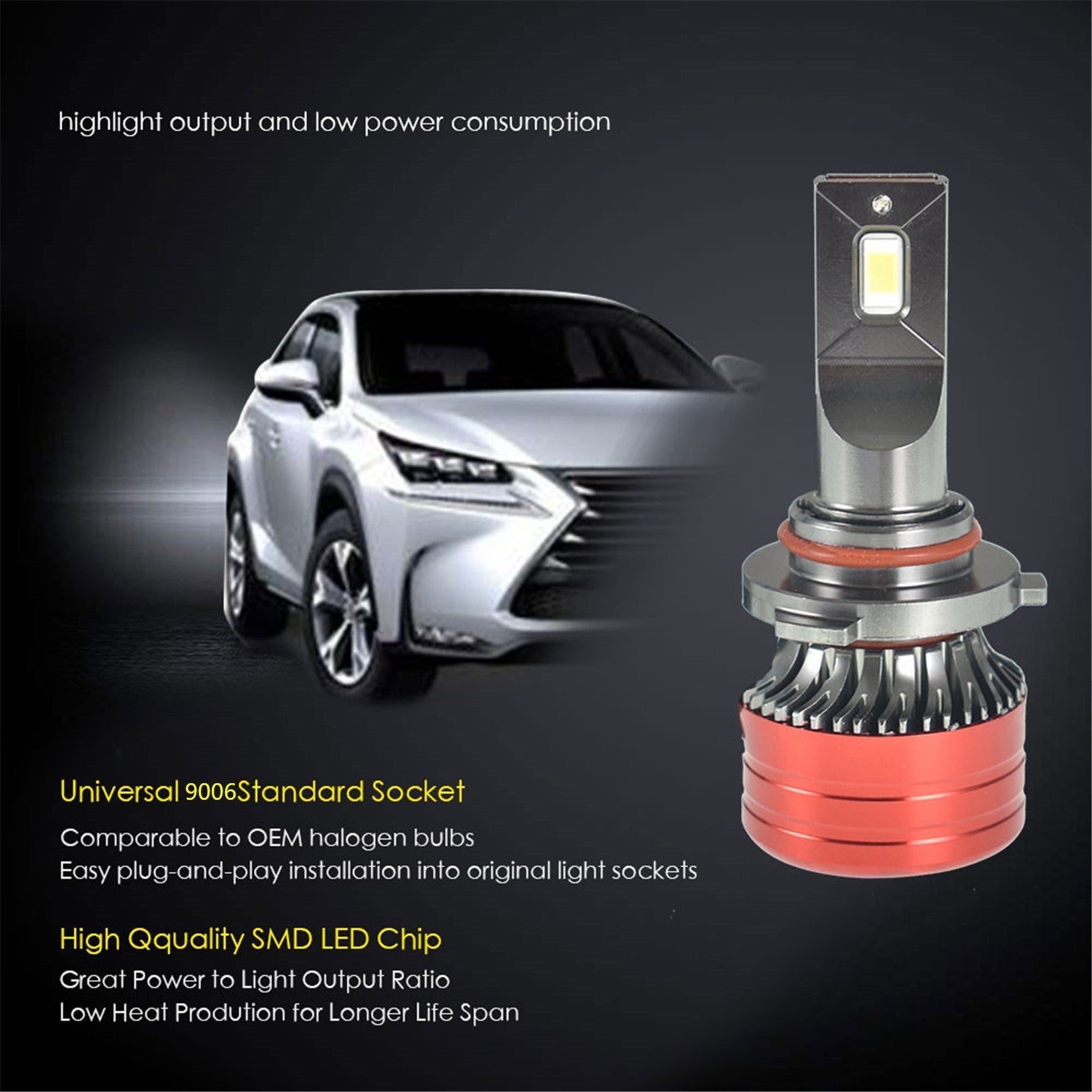 TOPPARTZ 9006 LED Fog Light Bulbs 6500K 9000LM 56W Bright Fog Light LED Conversion Kit, Pack of 2