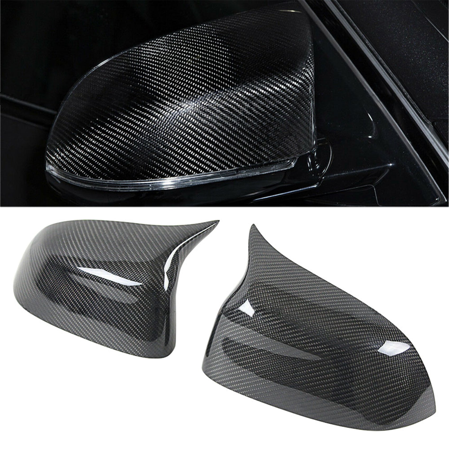toppartz Black Carbon Fiber Look Side Mirror Cover Caps 1 Pair Left and Right Replacement for 2015-2018 X3 X4 X5 X6