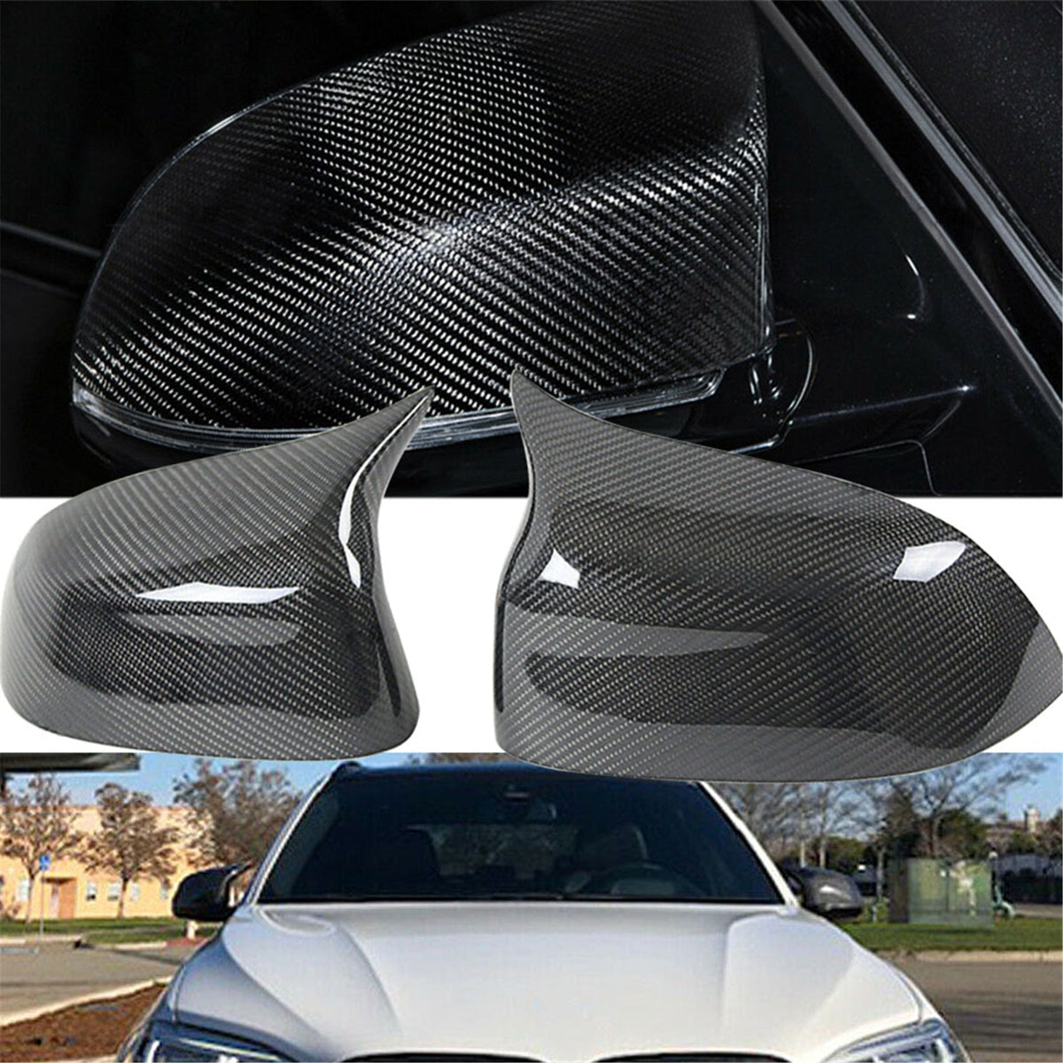 toppartz Black Carbon Fiber Look Side Mirror Cover Caps 1 Pair Left and Right Replacement for 2015-2018 X3 X4 X5 X6