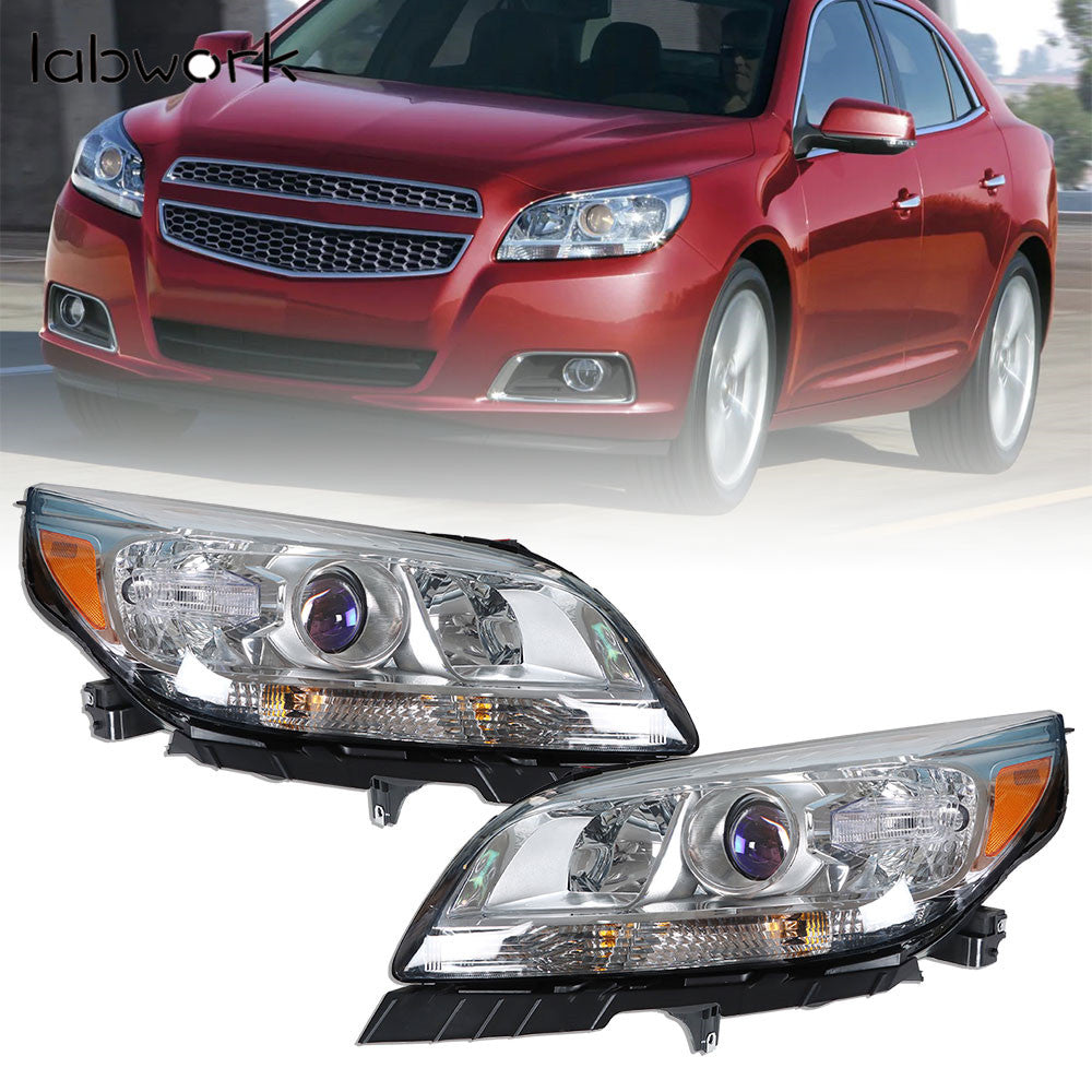 TOPPARTZ Chrome Halogen Projector Headlights Set Fit For 2013-2015 Chevy Malibu