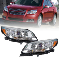 TOPPARTZ Chrome Halogen Projector Headlights Set Fit For 2013-2015 Chevy Malibu