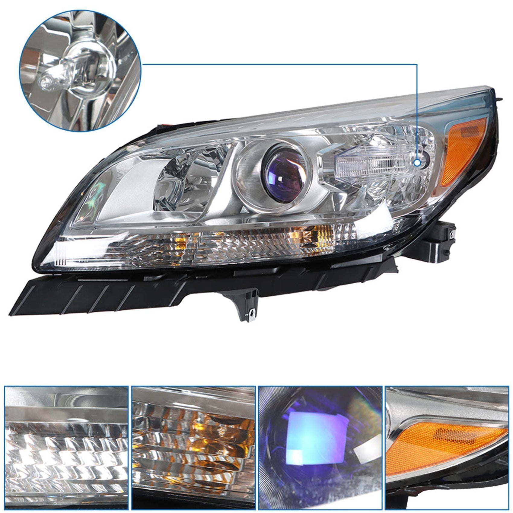 TOPPARTZ Chrome Halogen Projector Headlights Set Fit For 2013-2015 Chevy Malibu