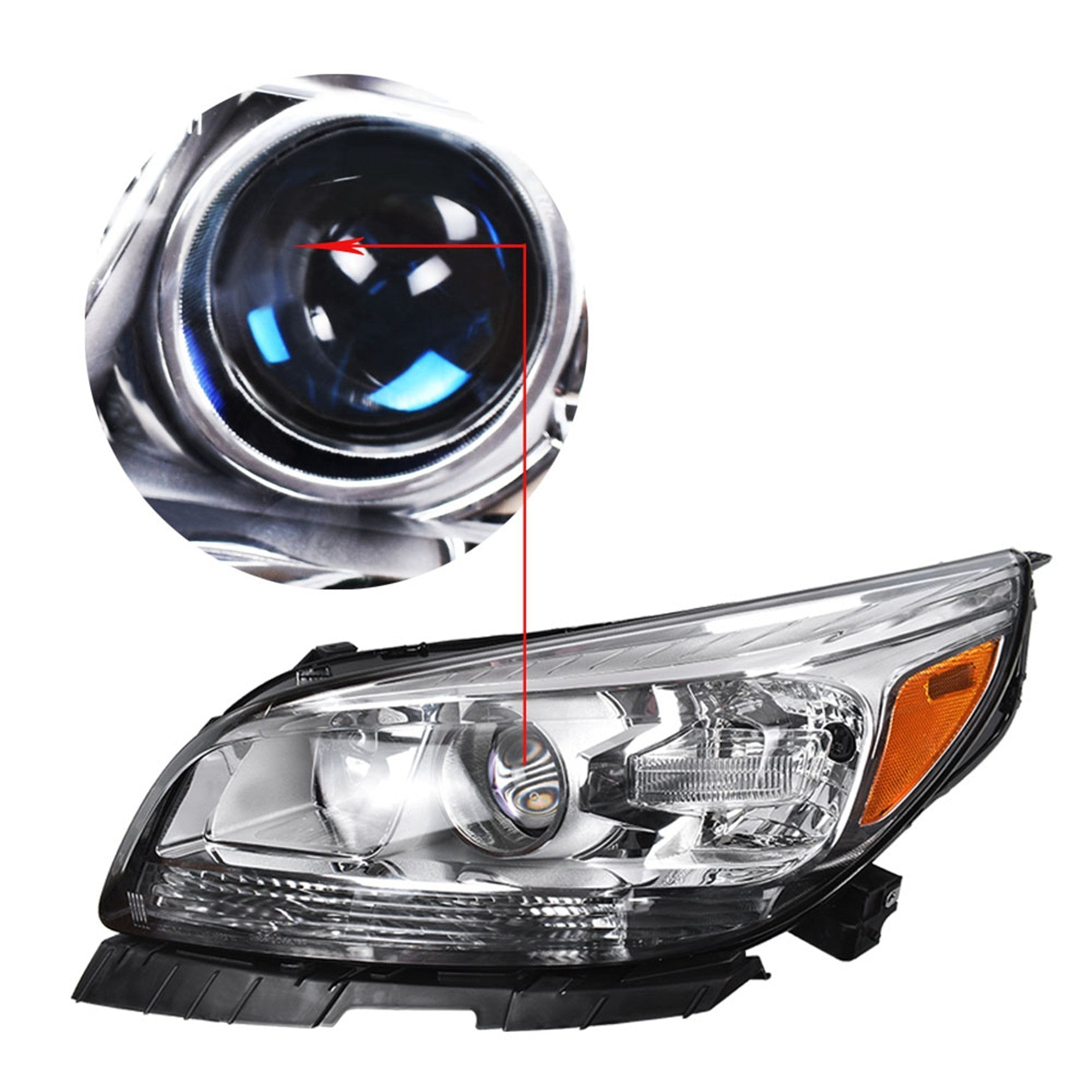 TOPPARTZ Chrome Halogen Projector Headlights Set Fit For 2013-2015 Chevy Malibu