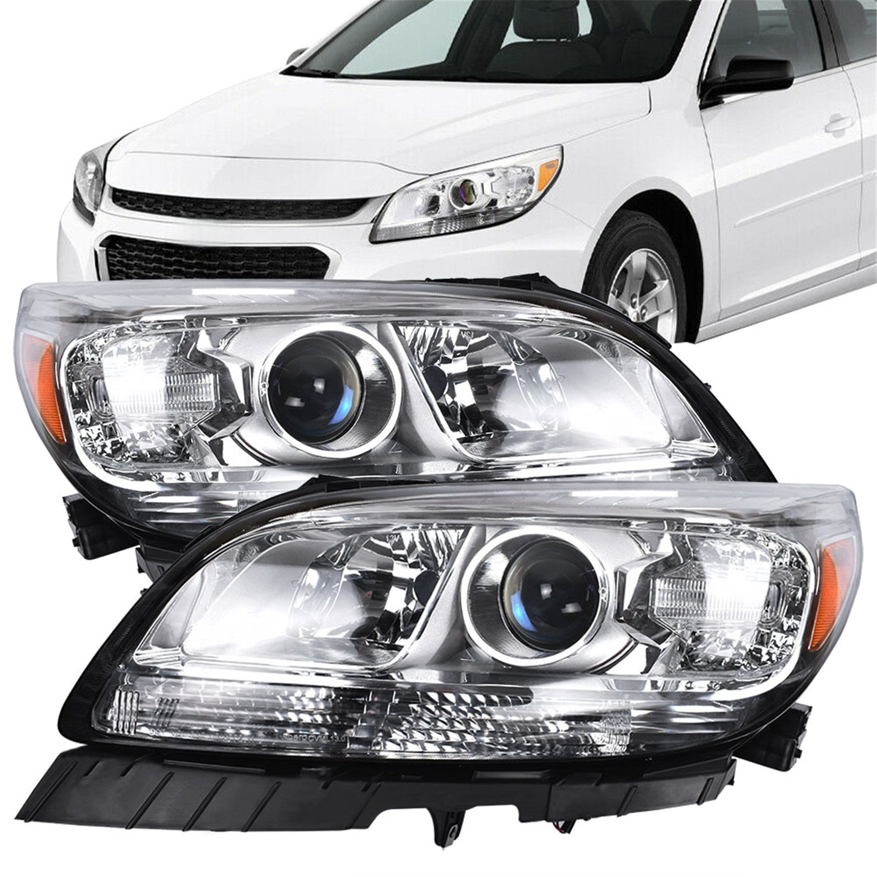 TOPPARTZ Chrome Halogen Projector Headlights Set Fit For 2013-2015 Chevy Malibu