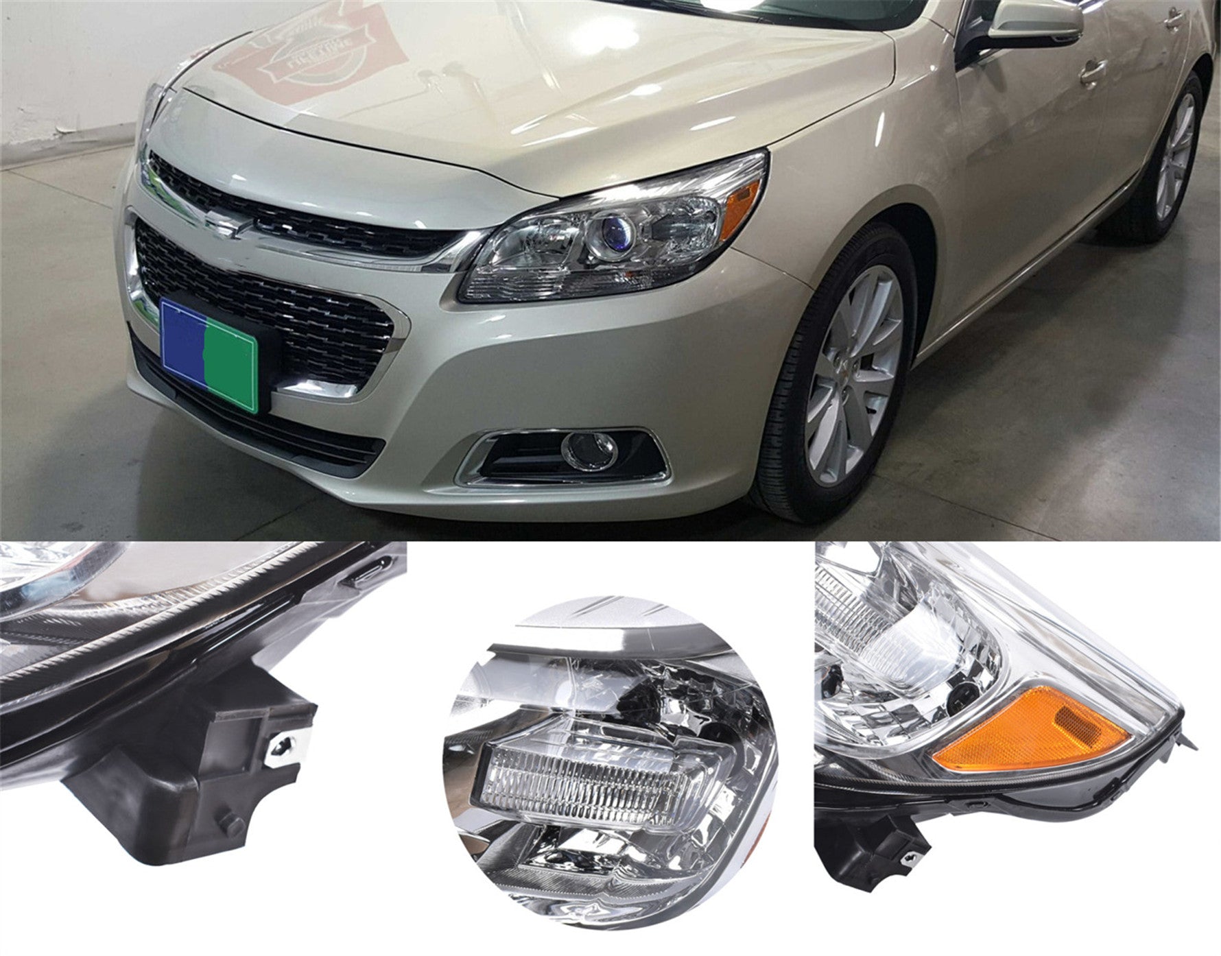 TOPPARTZ Chrome Halogen Projector Headlights Set Fit For 2013-2015 Chevy Malibu