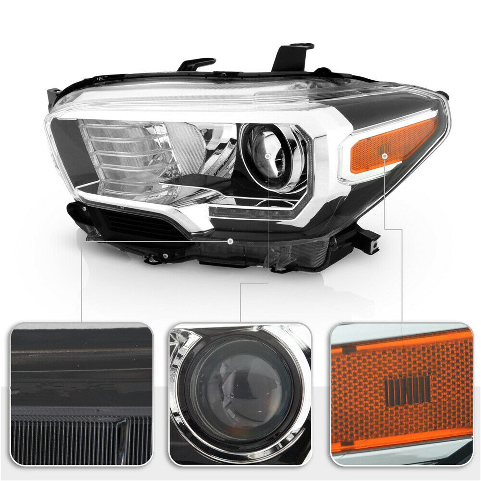 Headlights For 2016-2019 Toyota Tacoma Halogen Type Black Trim Left&Right Side