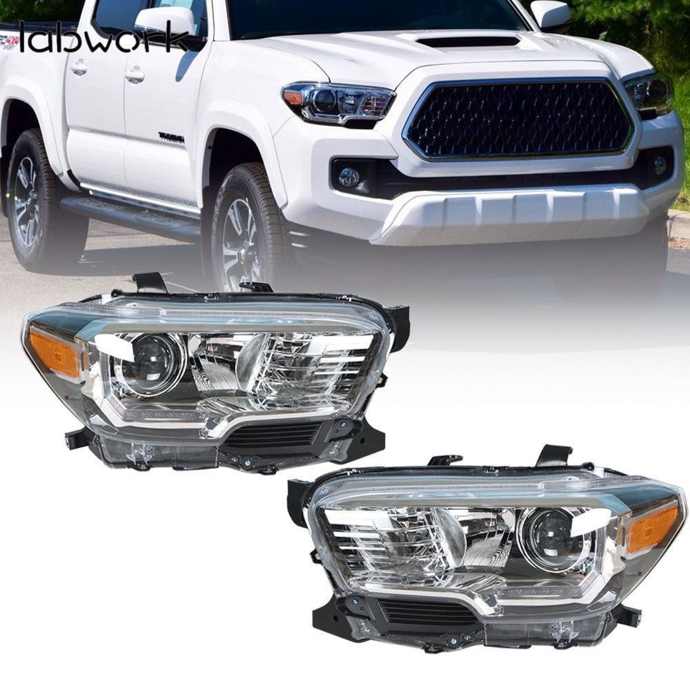 Headlights For 2016-2019 Toyota Tacoma Halogen Type Black Trim Left&Right Side