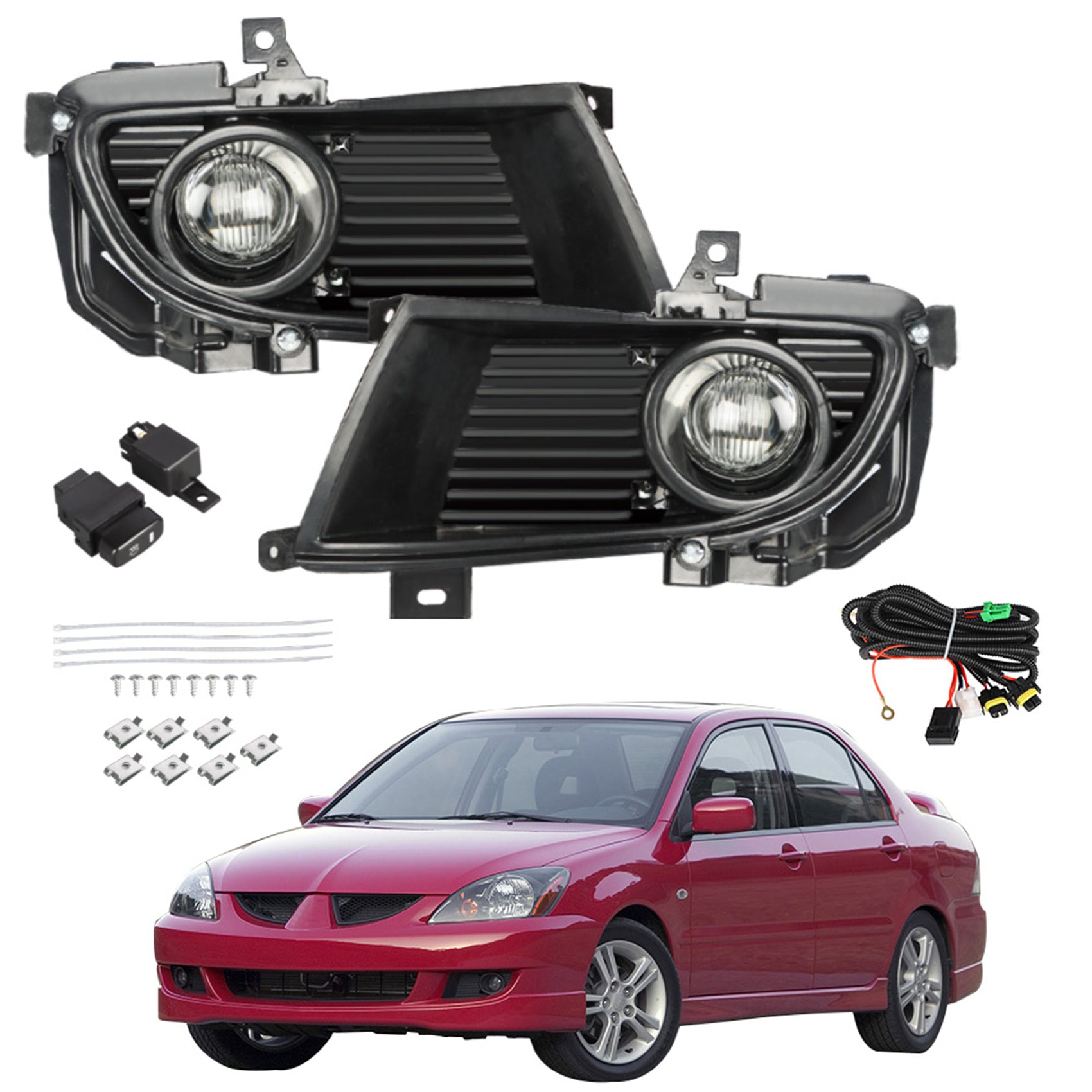 TOPPARTZ Fog Lights Assembly Replacement for 2004 2005 Mitsubishi Lancer Clear Lens Bumper Fog Lamp Left+Right Side (Passenger & Driver Side)