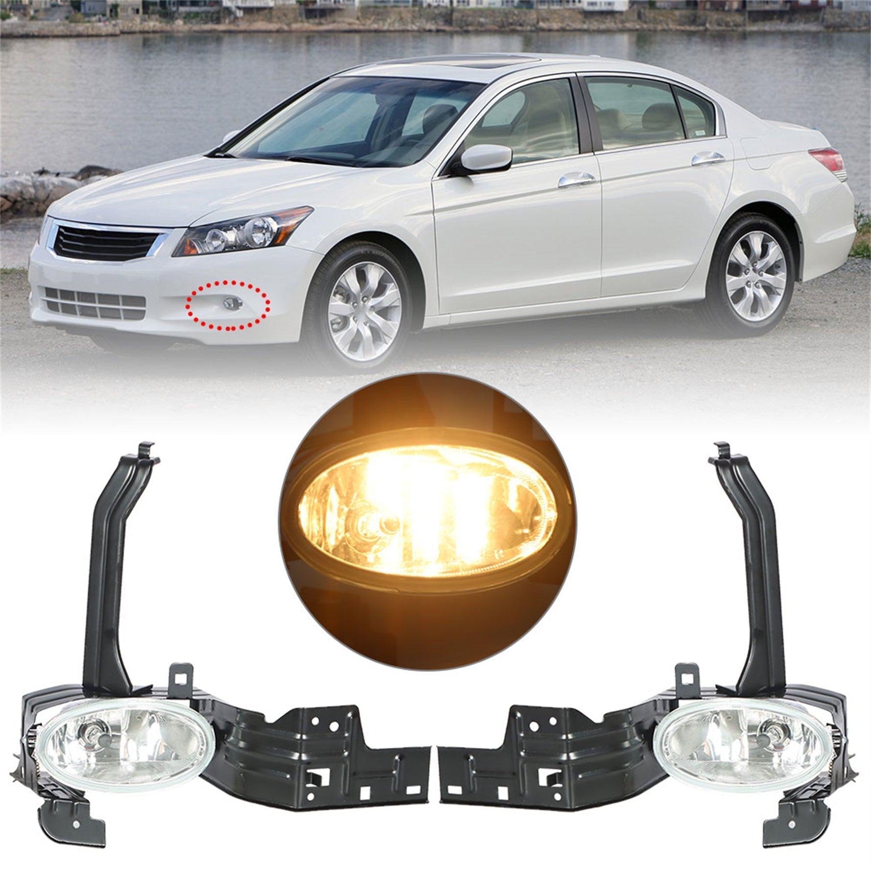 Fog Lights Lamps w/Wiring+Switch Kit Pair For Honda Accord Sedan 2008-2010