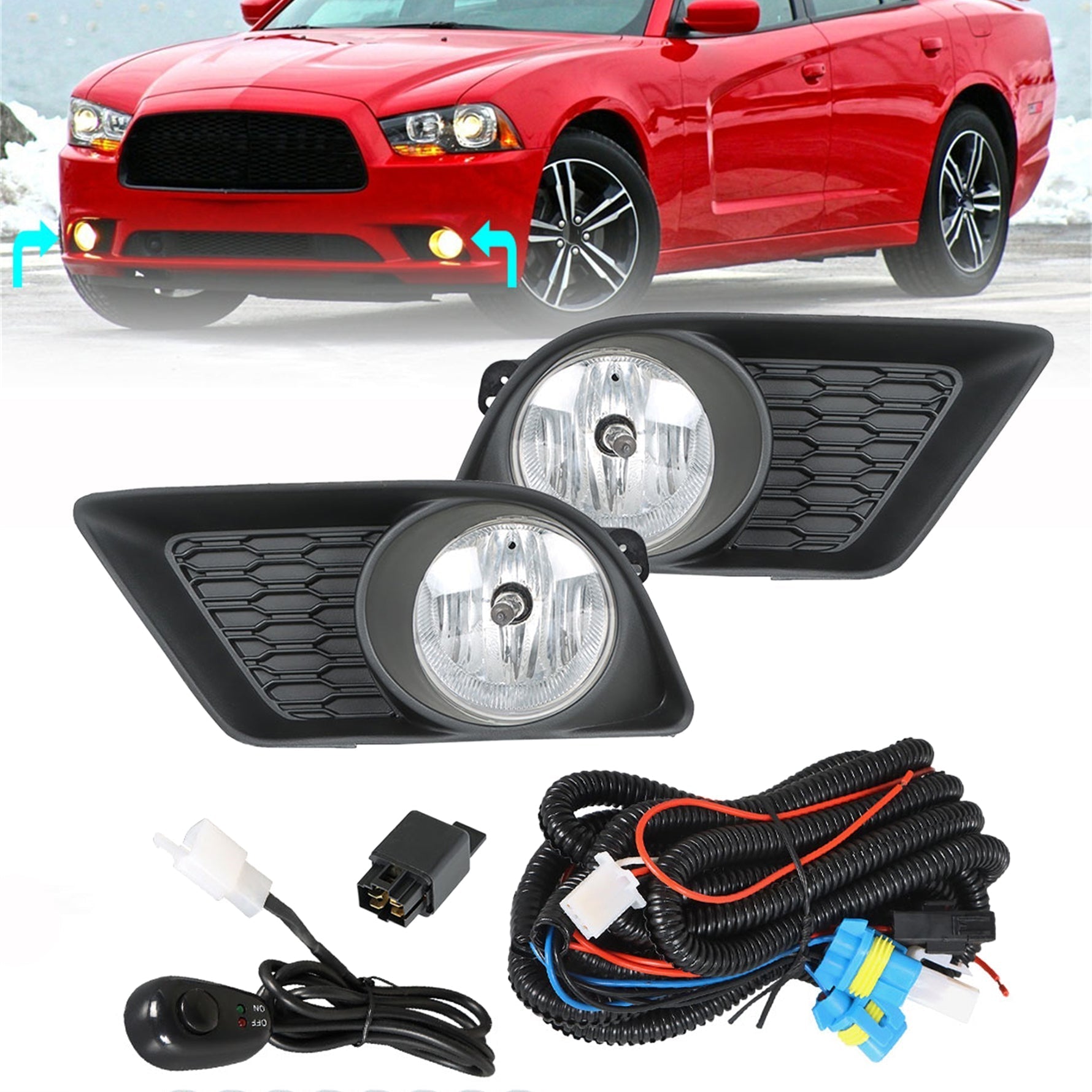 TOPPARTZ Fog Lights Assembly Replacement for 2011 2012 2013 2014 Dodge Clear Lens Bumper Fog Lamp Left+Right Side(Passenger & Driver Side)