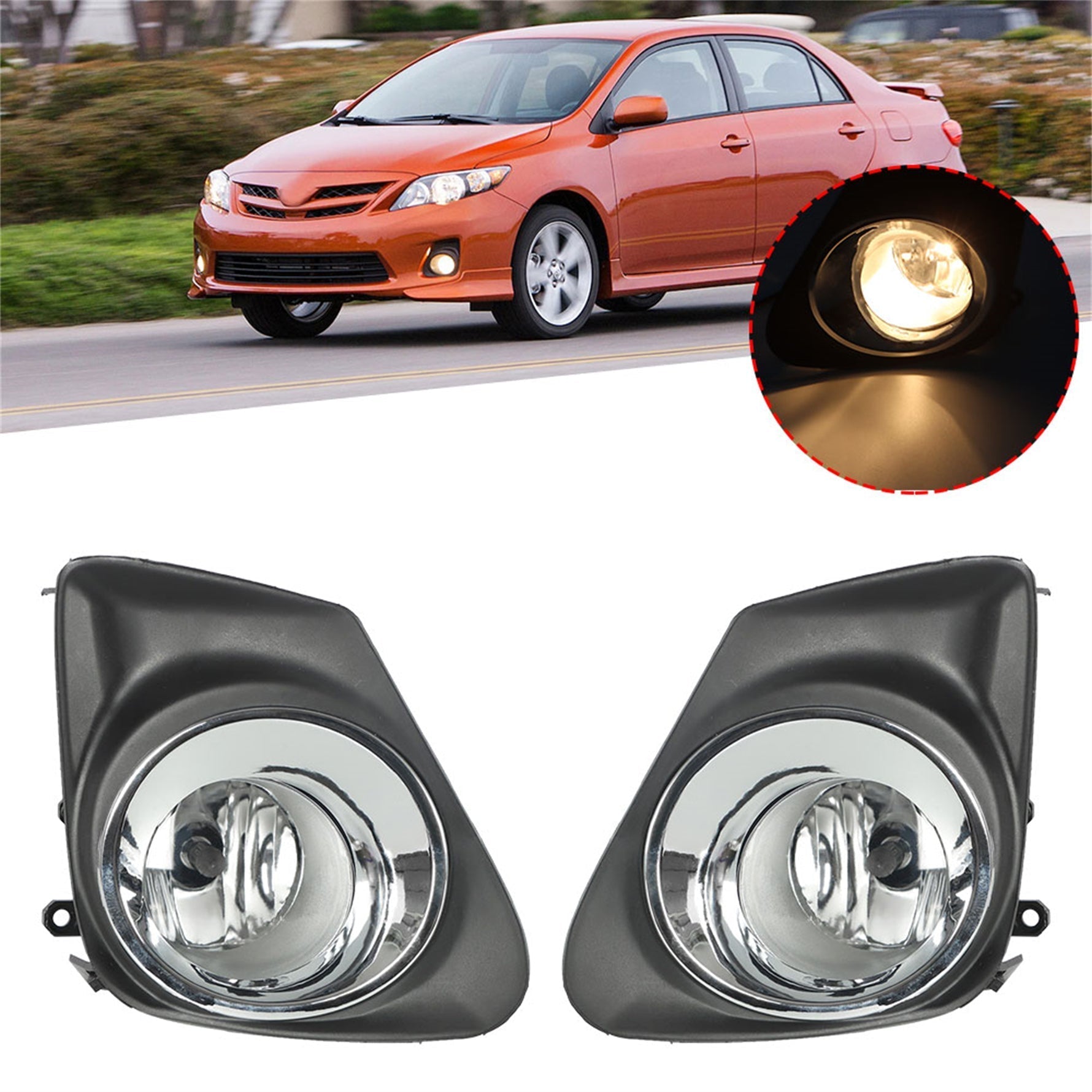 TOPPARTZ Fog Lights Assembly Replacement for 2011 2012 2013 Toyota Corolla Clear Lens Bumper Fog Lamp Left+Right Side (Passenger & Driver Side)