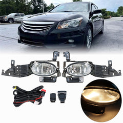 TOPPARTZ Fog Lights Assembly Replacement for 2011 2012 Honda Accord Sedan Clear Lens Bumper Fog Lamp Left+Right Side(Bulbs+Bezel+Switch)