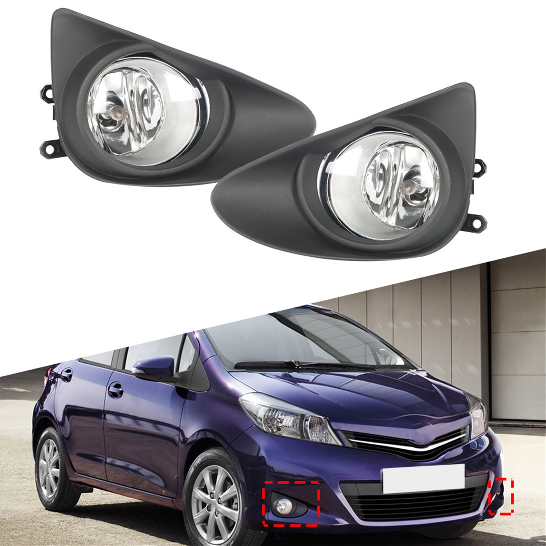 TOPPARTZ Fog Lights Assembly Replacement for 2012-2014 Toyota Yaris Hatchback Clear Lens Bumper Fog Lamp Left+Right Side (Passenger & Driver Side)