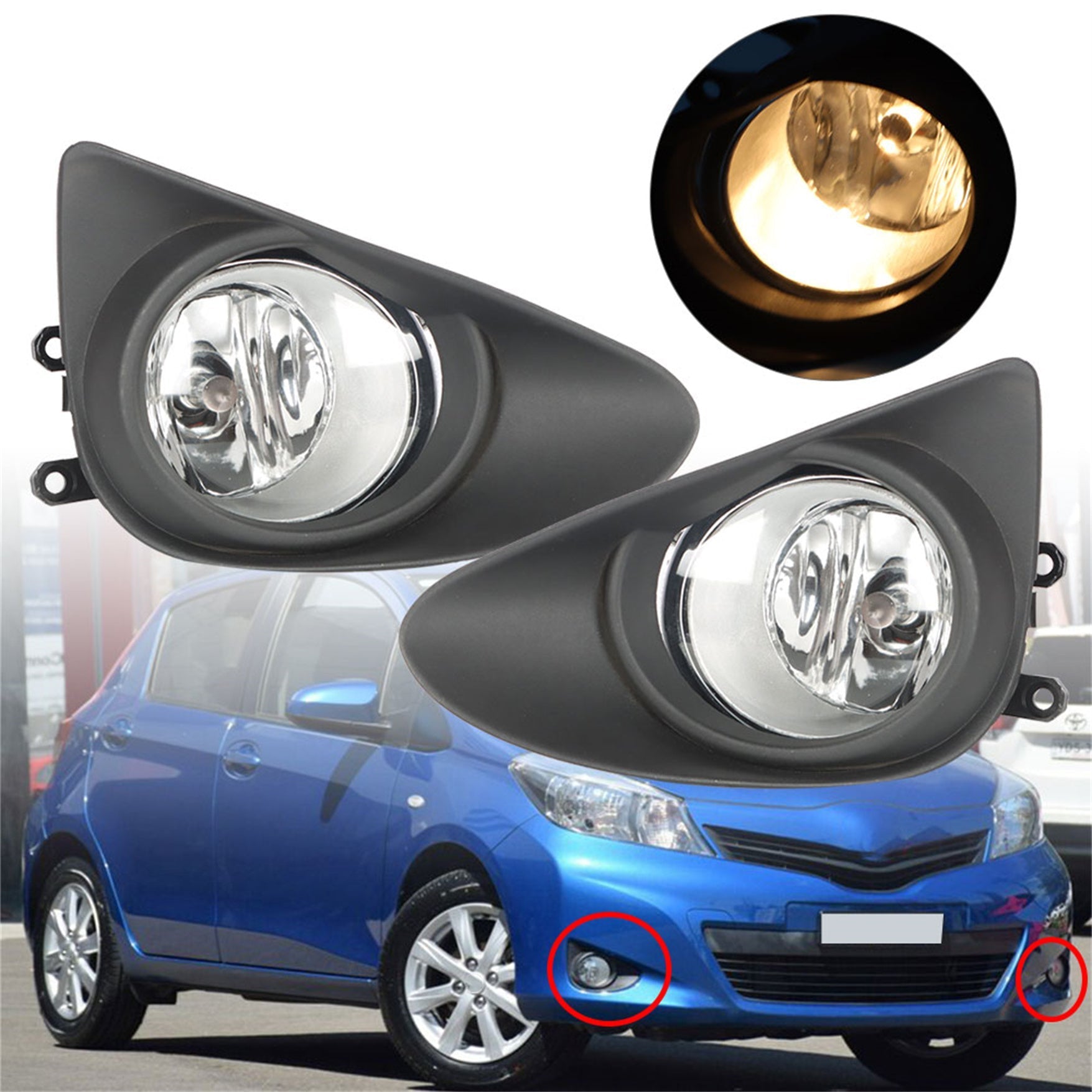 TOPPARTZ Fog Lights Assembly Replacement for 2012-2014 Toyota Yaris Hatchback Clear Lens Bumper Fog Lamp Left+Right Side (Passenger & Driver Side)