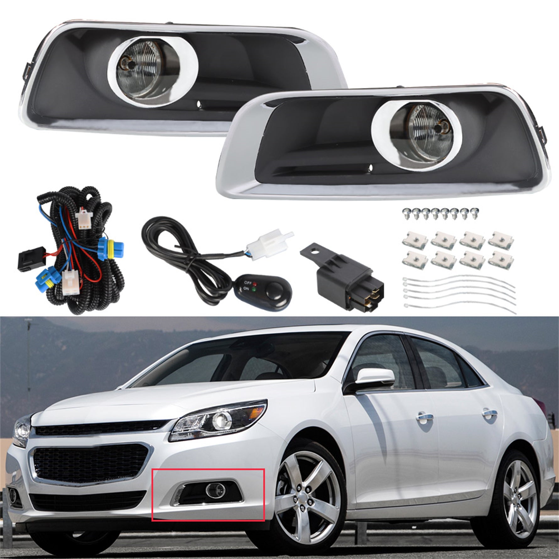 TOPPARTZ Fog Lights Assembly Replacement for 2013 2014 2015 Chevy Malibu Clear Lens Bumper Fog Lamp Left+Right Side(Switch+Bulbs+Cover)