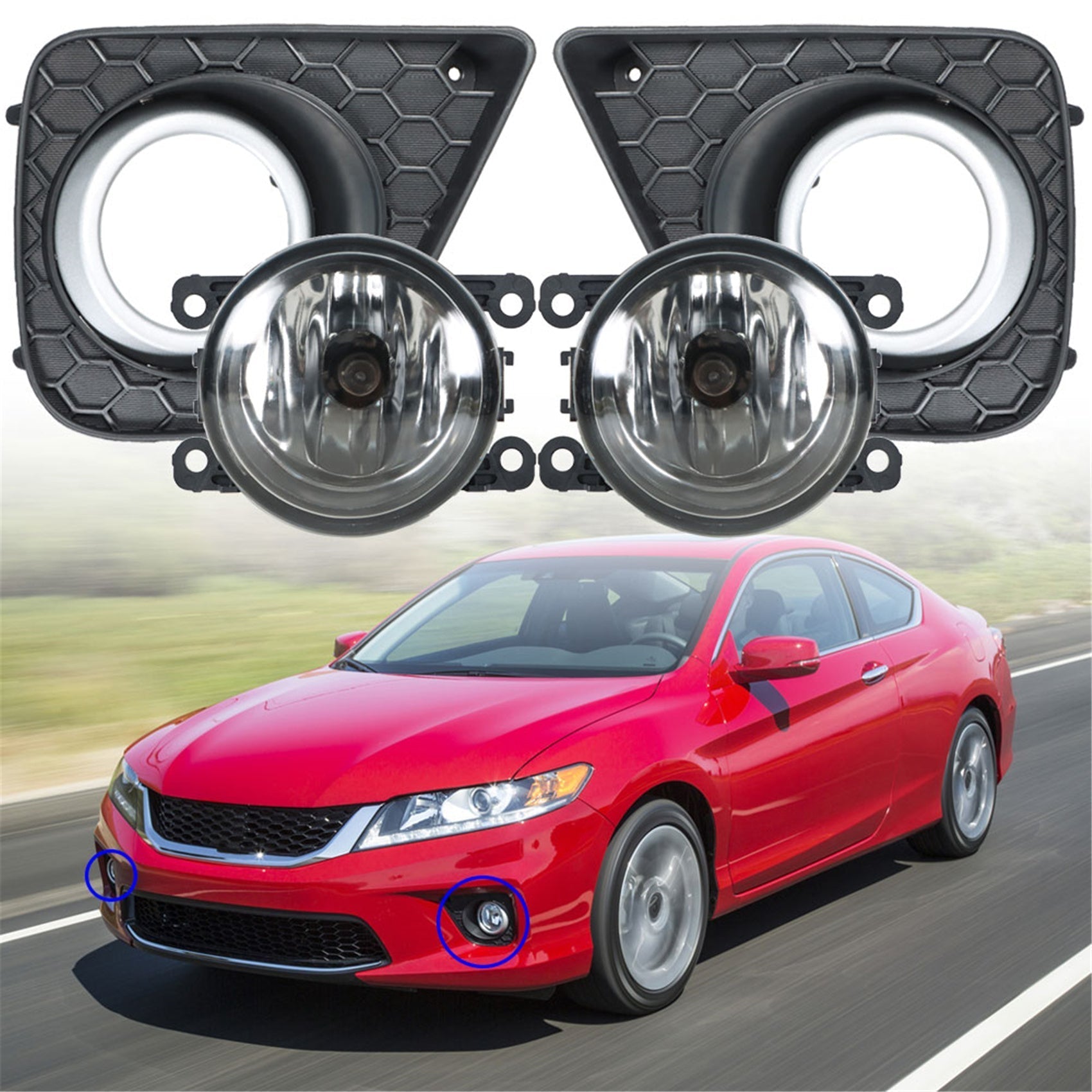 TOPPARTZ Fog Lights Assembly Replacement for 2013-2015 2Dr Honda Accord Coupe Glass Len Bumper Fog Lamp Left+Right Side (Passenger & Driver Side)