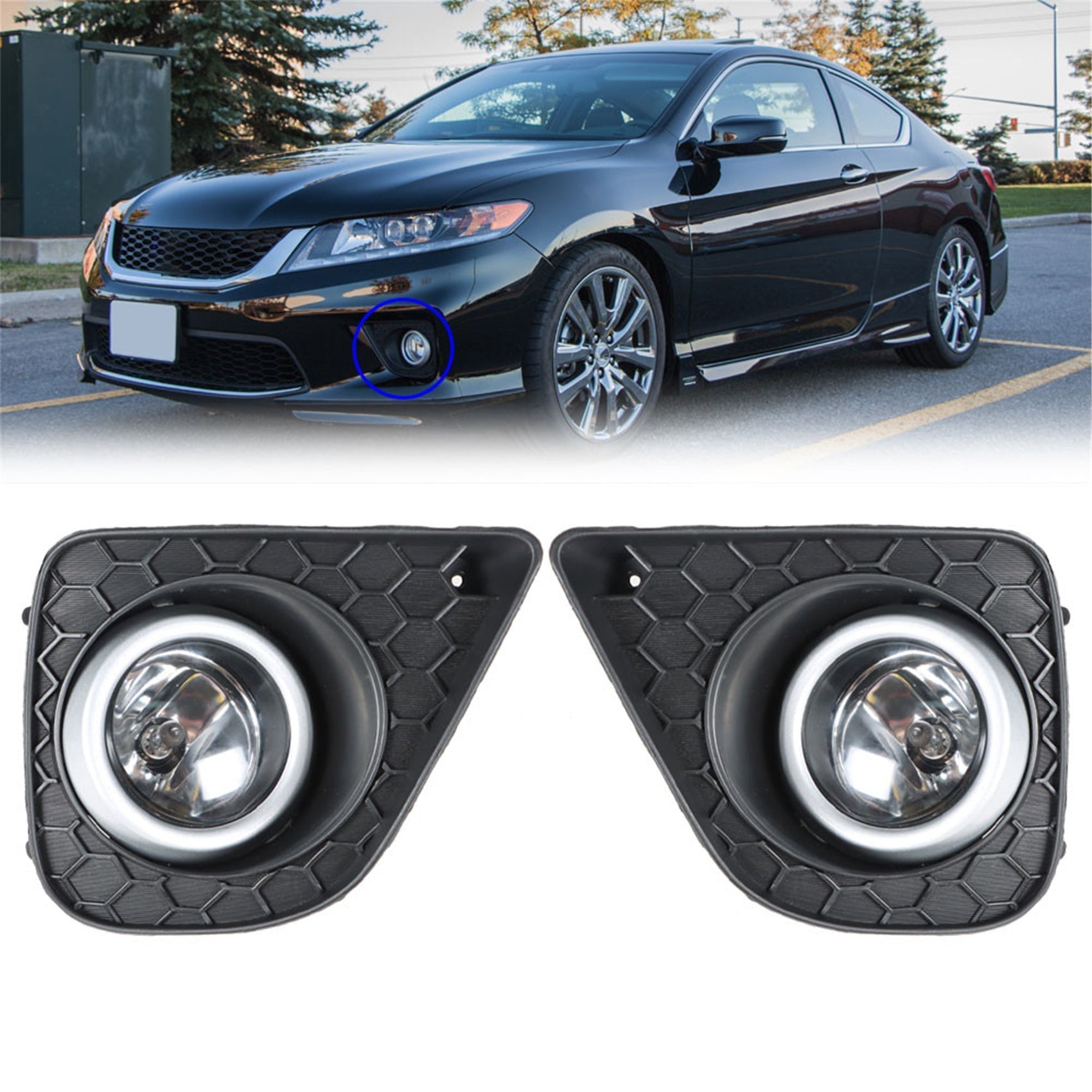 TOPPARTZ Fog Lights Assembly Replacement for 2013-2015 2Dr Honda Accord Coupe Glass Len Bumper Fog Lamp Left+Right Side (Passenger & Driver Side)