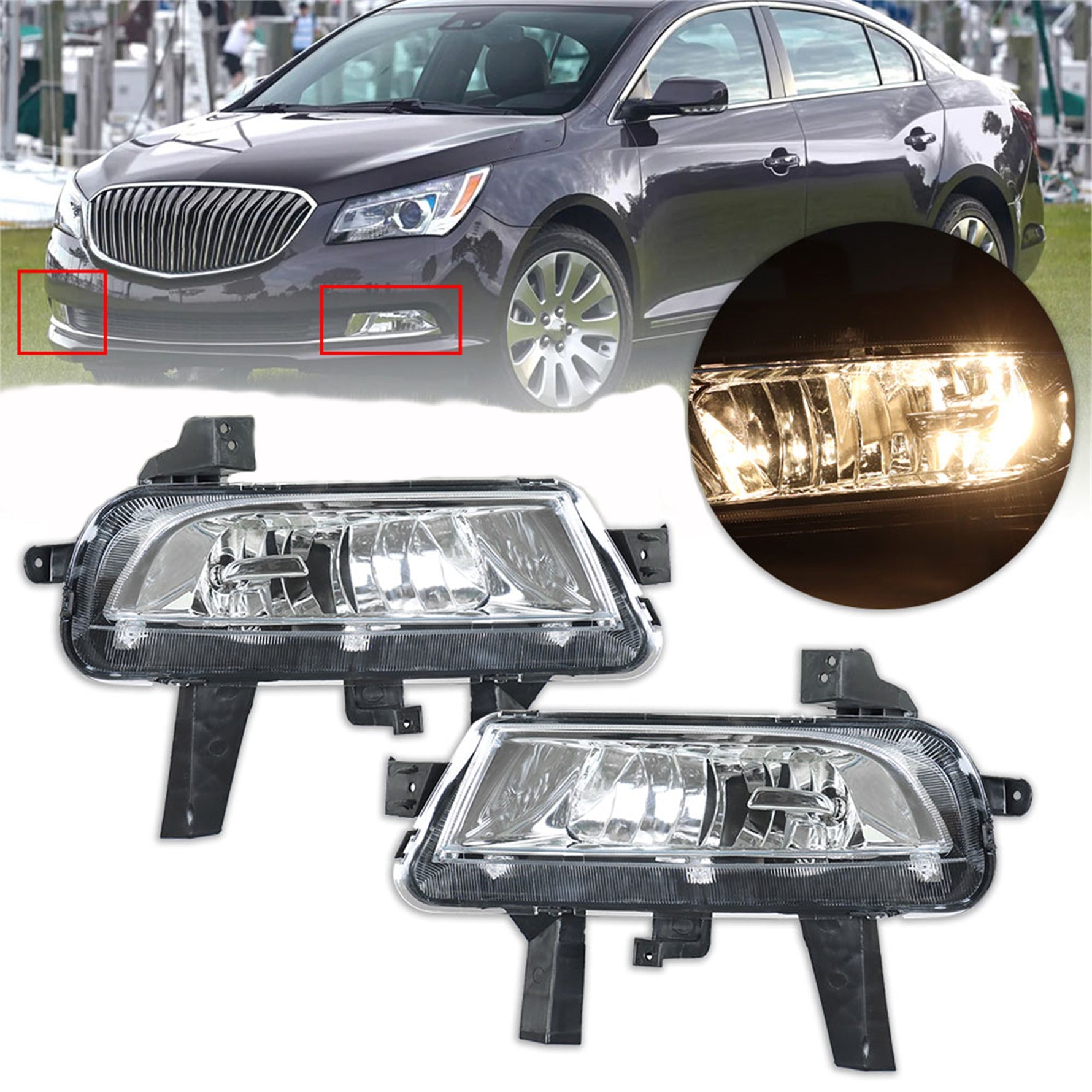 TOPPARTZ Fog Lights Assembly Replacement for 2014 2015 2016 Buick LaCrosse Clear Lens Bumper Fog Lamp Left+Right Side (Passenger & Driver Side)