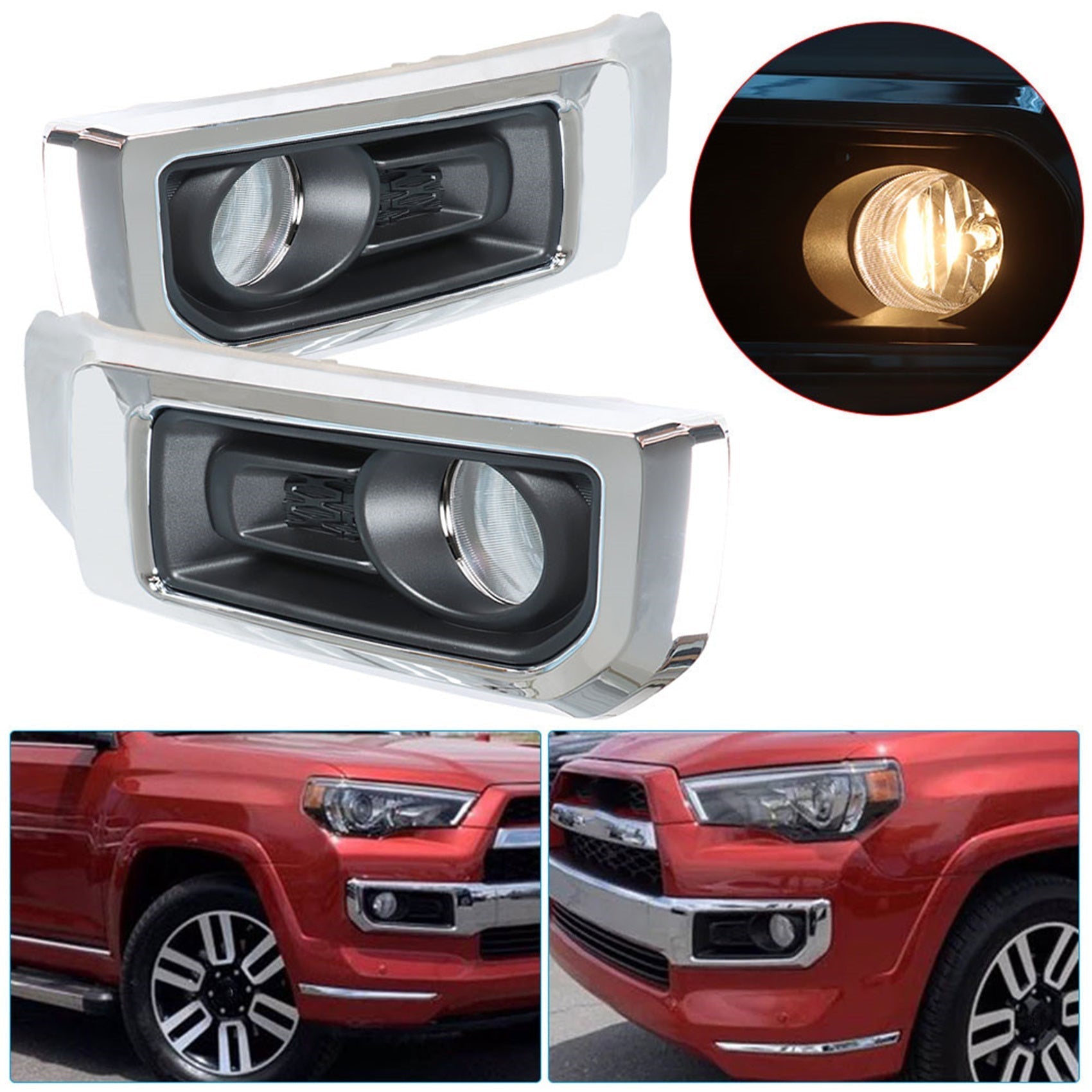 TOPPARTZ Fog Lights Assembly Replacement for 2014-2021 Toyota 4Runner Limited Clear Lens Bumper Fog Lamp Left+Right Side (Passenger & Driver Side)