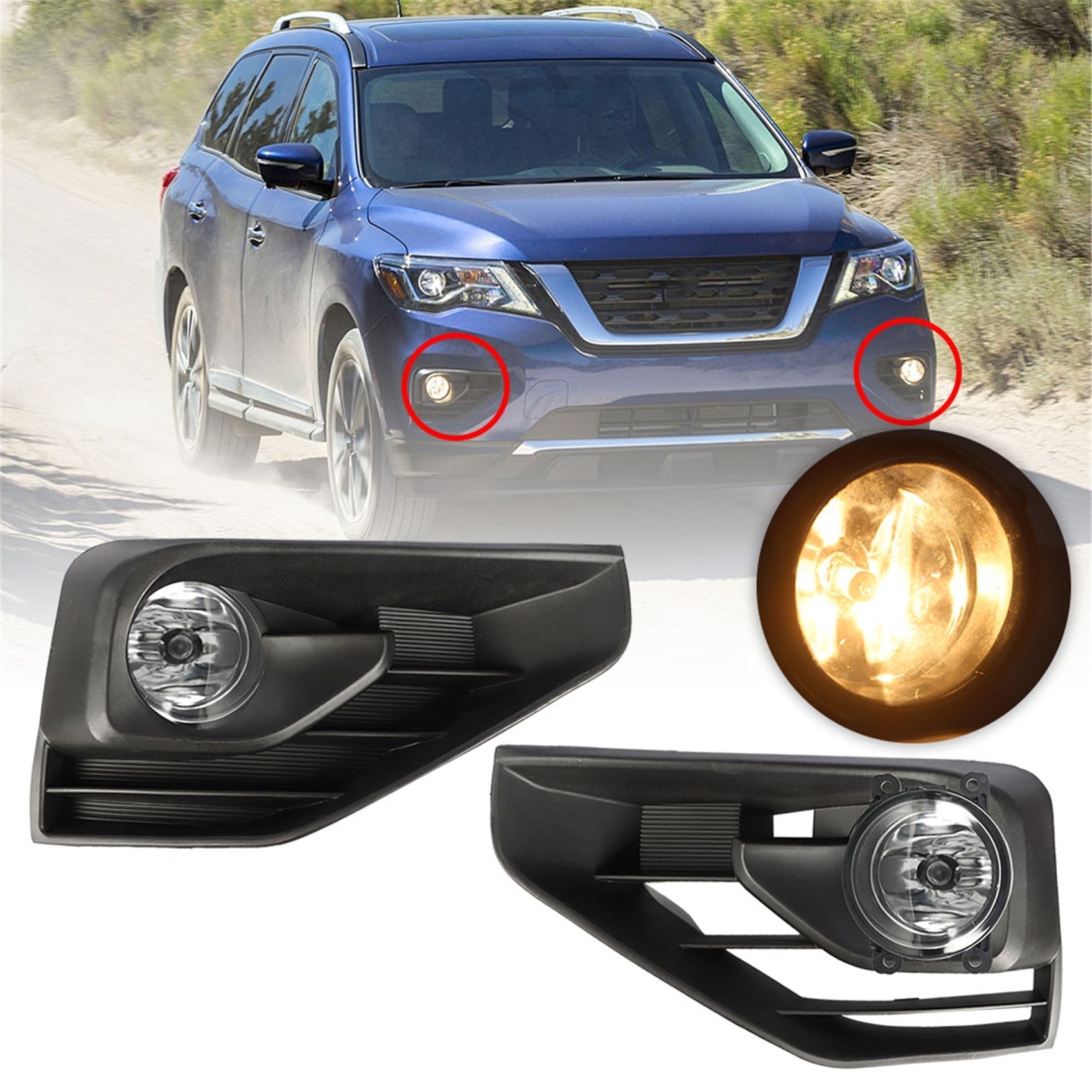 TOPPARTZ Fog Lights Assembly Replacement for 2017 2018 2019 Nissan Pathfinder Clear Lens Bumper Fog Lamp Left+Right Side (Passenger & Driver Side)