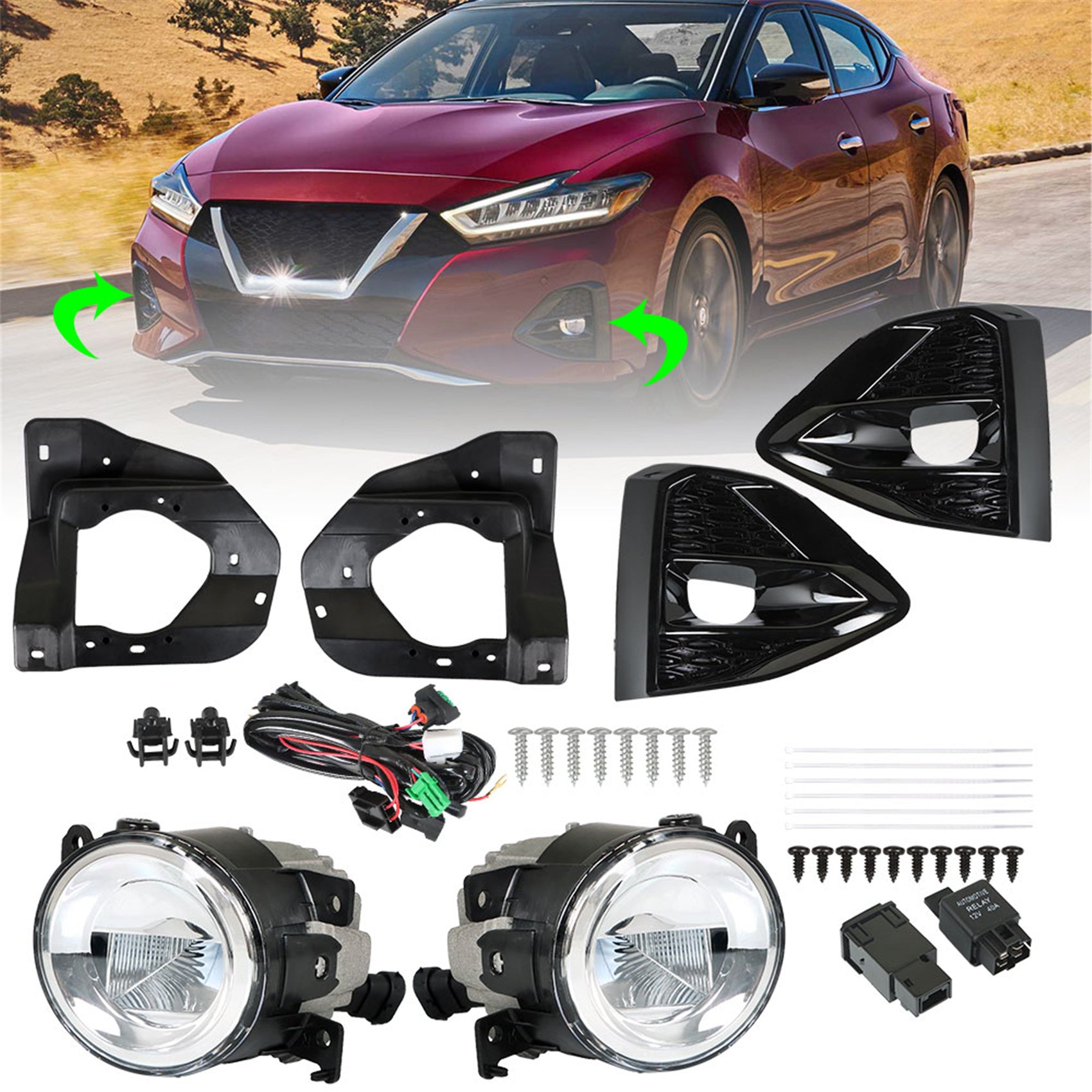 TOPPARTZ Fog Lights Assembly Replacement for 2020-2021 Nissan Maxima Clear Lens Bumper Fog Lamp Left+Right Side (Bulbs+Bezel+Switch)