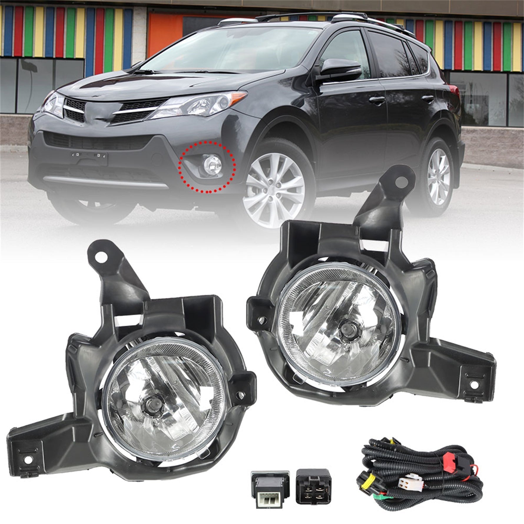 TOPPARTZ Fog Lights Assembly TO2593130 TO2592130 Replacement for 2013 2014 2015 RAV4 Clear Lens Bumper Fog Lamp Left+Right Side (Bulbs+Bezel+Switch)