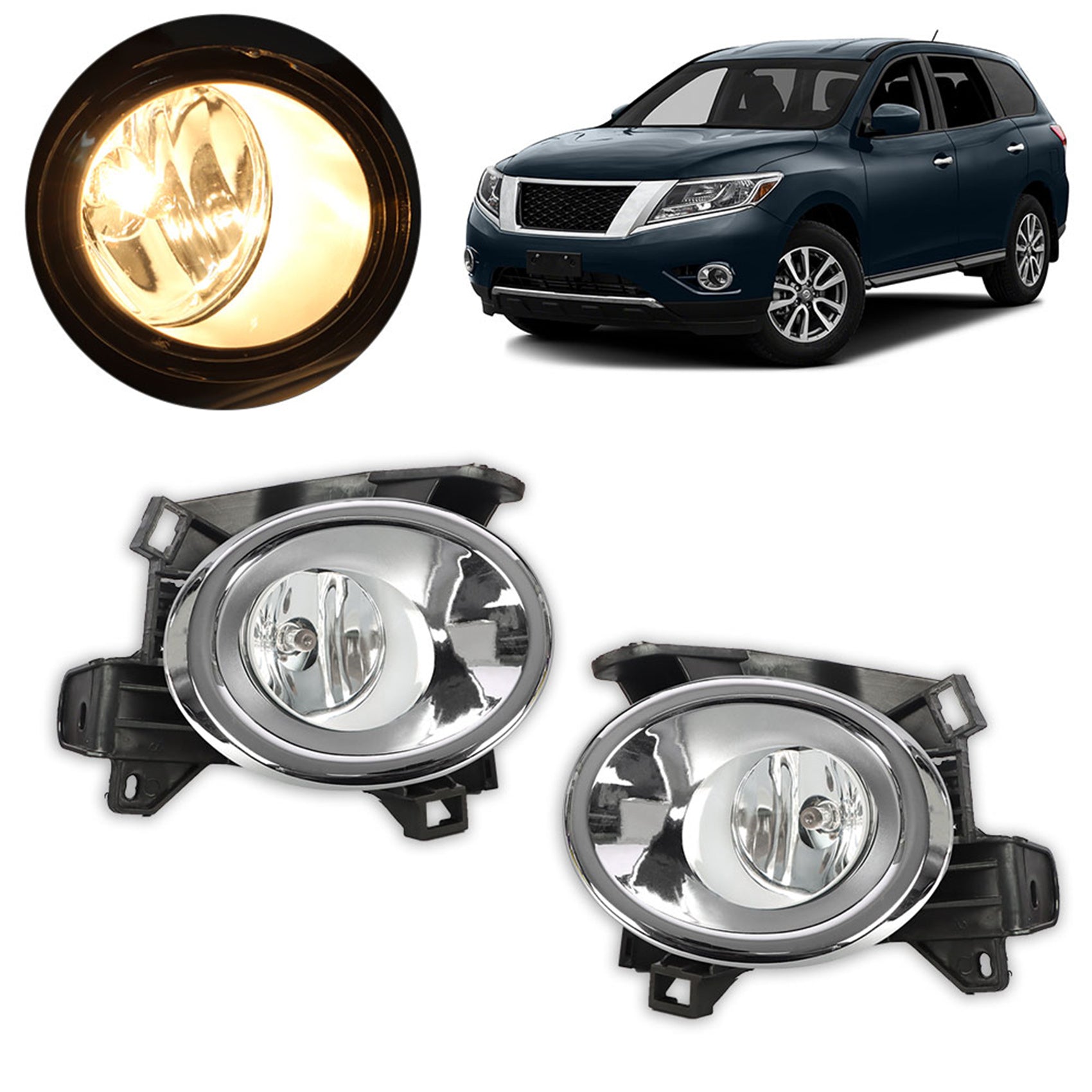 TOPPARTZ Fog Lights for 2013-2016 Nissan Pathfinder Clear Lens Bumper Fog Lamp Left+Right Side(Bulbs+Bezel+Switch)