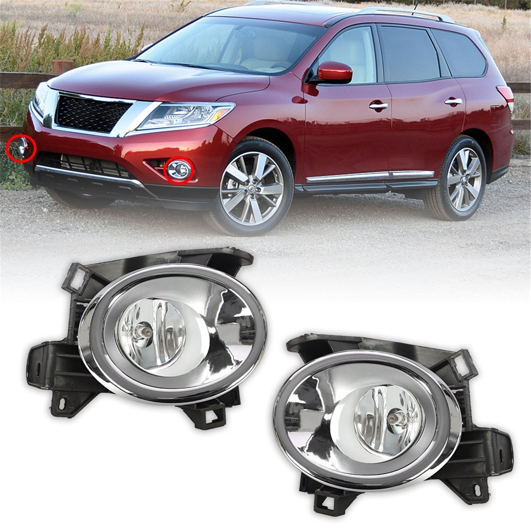 TOPPARTZ Fog Lights for 2013-2016 Nissan Pathfinder Clear Lens Bumper Fog Lamp Left+Right Side(Bulbs+Bezel+Switch)