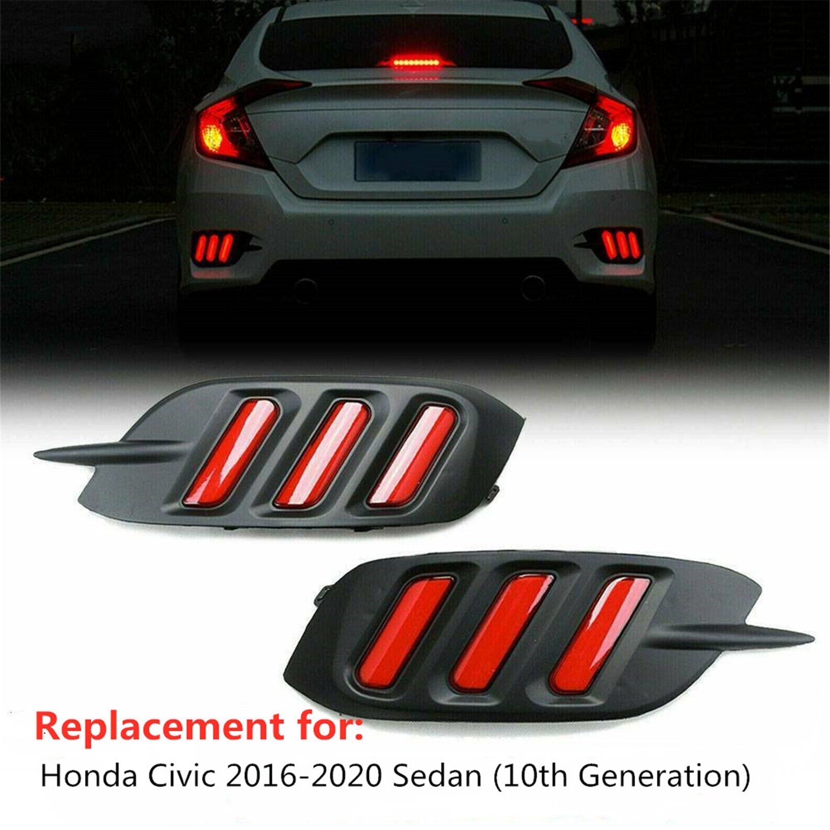TOPPARTZ For Honda Civic Sedan 2016-2019 LED Reflector Rear Bumper Brake Lamp