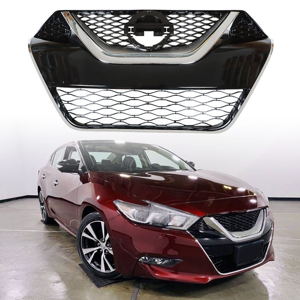 TOPPARTZ Front Bumper Grille For 2016 - 2017 Nissan Maxima Chrome Black Grill Kit