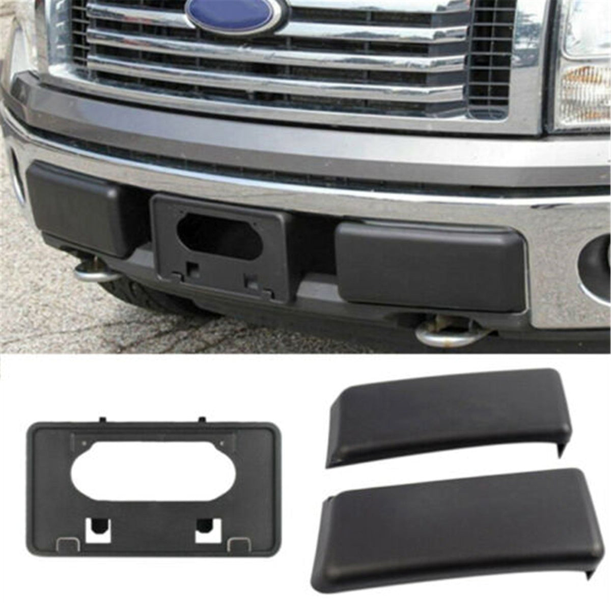 TOPPARTZ Front Bumper Guards Pads License Plate Frame Bracket Replacement for 2009-2014 Ford F-150 9L3Z17E810B 9L3Z17A385A