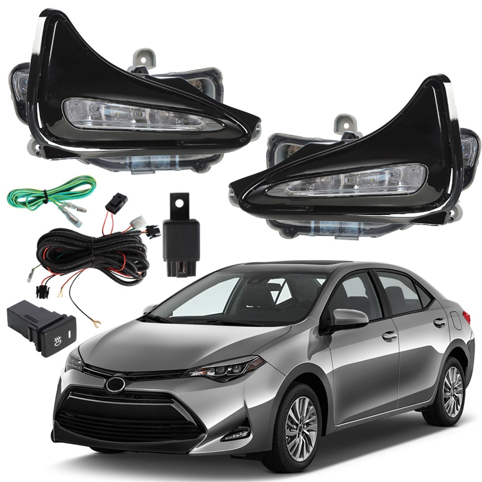 TOPPARTZ Front Bumper LED Fog Light w/Wiring+Switch For Toyota Corolla 2017-2019 Sedan