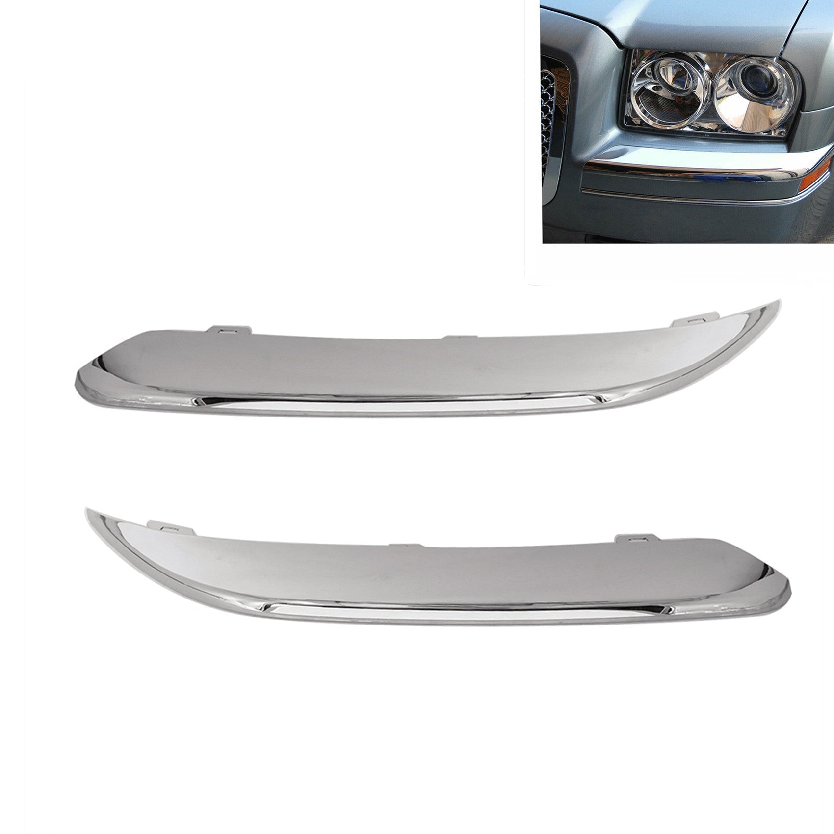 TOPPARTZ Front Bumper Molding Chrome Trim Set L and R Replacement for 2005-2010 Chrysler 300 5.7L Engine Chrome Plastic 4805939AA, 4805938AA