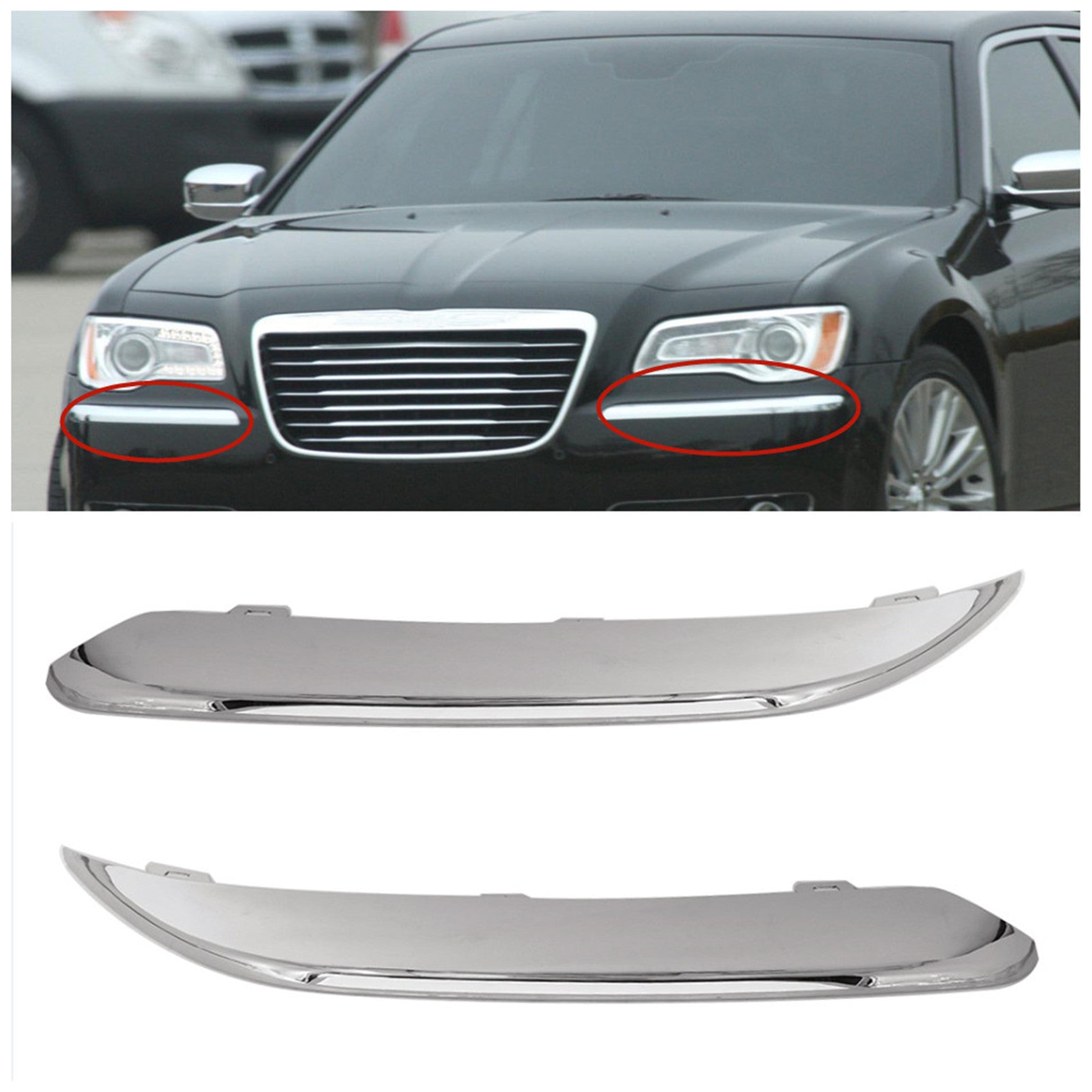 TOPPARTZ Front Bumper Molding Chrome Trim Set L and R Replacement for 2005-2010 Chrysler 300 5.7L Engine Chrome Plastic 4805939AA, 4805938AA