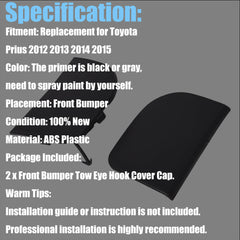 TOPPARTZ Front Bumper Tow Eye Hook Cover Cap For 2012-2015 TOYOTA Prius 2PCS