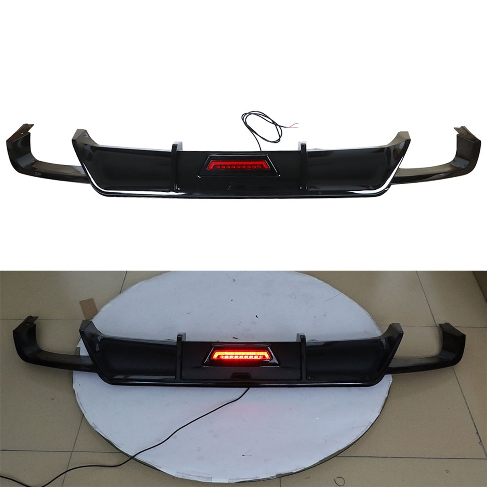TOPPARTZ Gloss Black Rear Bumper Lip Spoiler Lower Diffuser with LED Light Replacement for 2018-2021 Toyota Camry