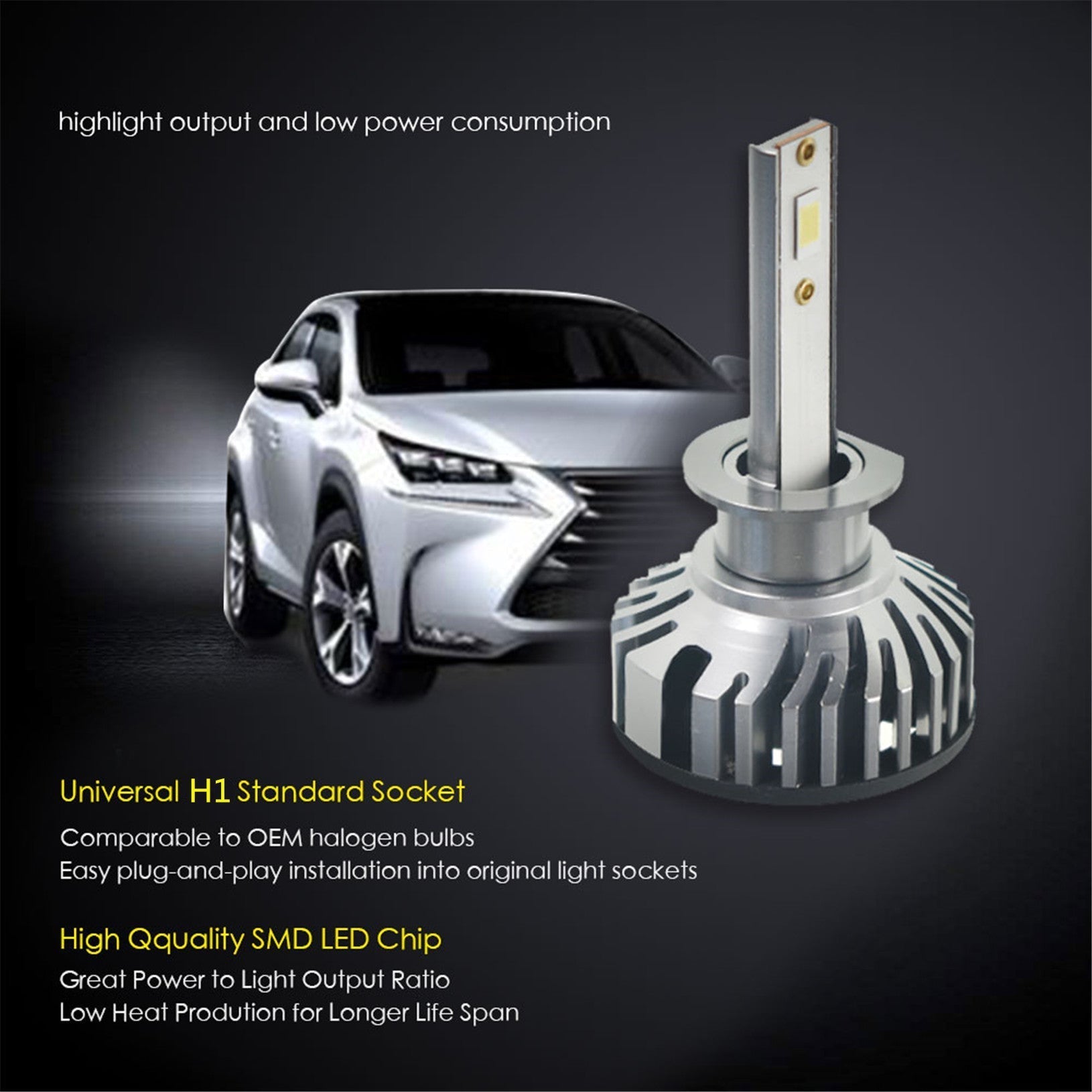 TOPPARTZ H1 LED Fog Light Bulbs 6500K 8000LM 55W Bright Fog Light LED Conversion Kit, Pack of 2