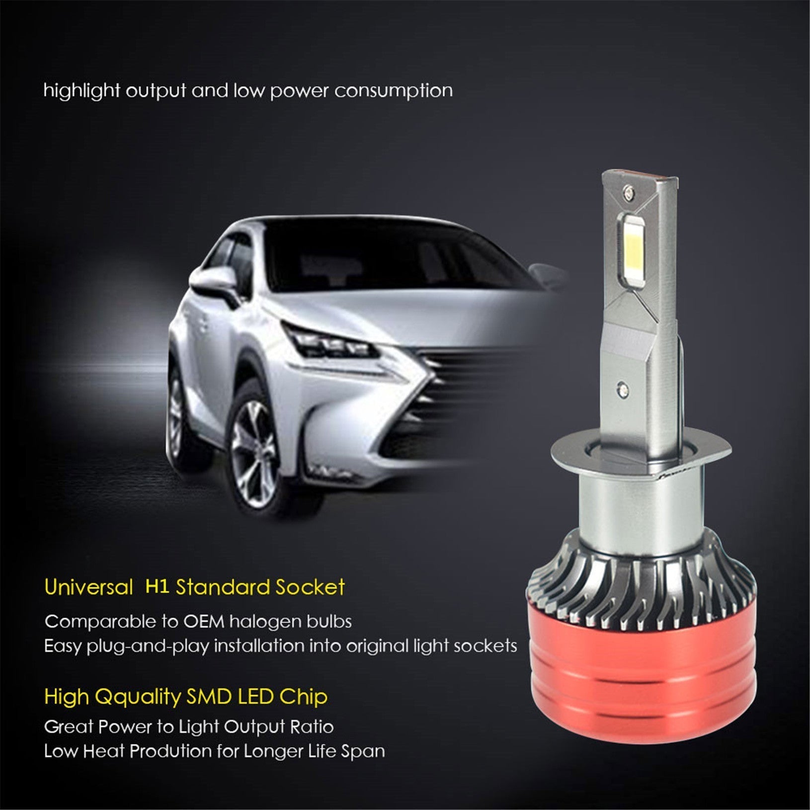 TOPPARTZ H1 LED Fog Light Bulbs 6500K 9000LM 56W Fog Light LED Conversion Kit, Pack of 2