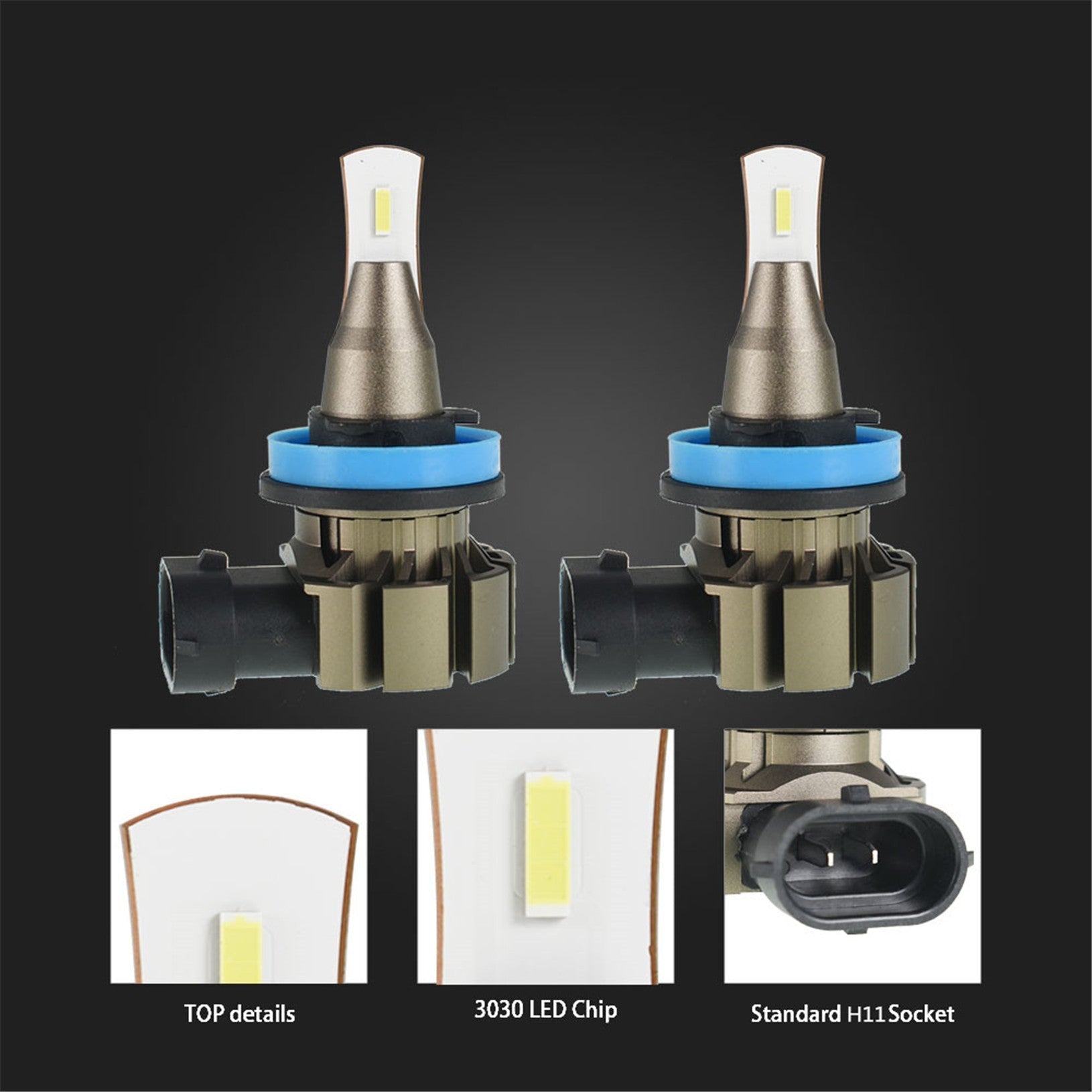 TOPPARTZ H11 LED Fog Light Bulbs 6000K 3000LM 30W Bright Fog Light LED Conversion Kit, Pack of 2