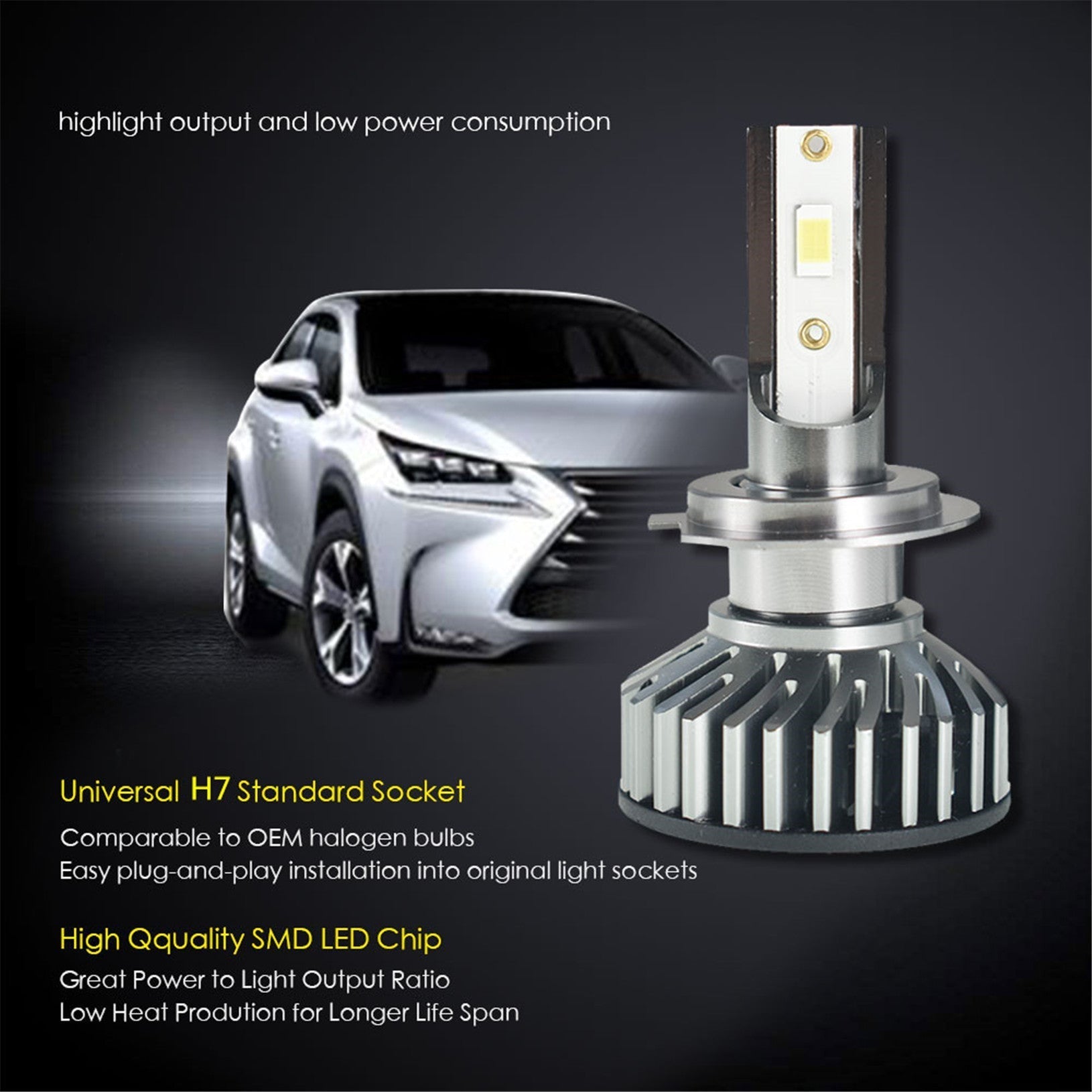 TOPPARTZ H7 LED Fog Light Bulbs 6500K 8000LM 55W Bright Fog Light LED Conversion Kit, Pack of 2