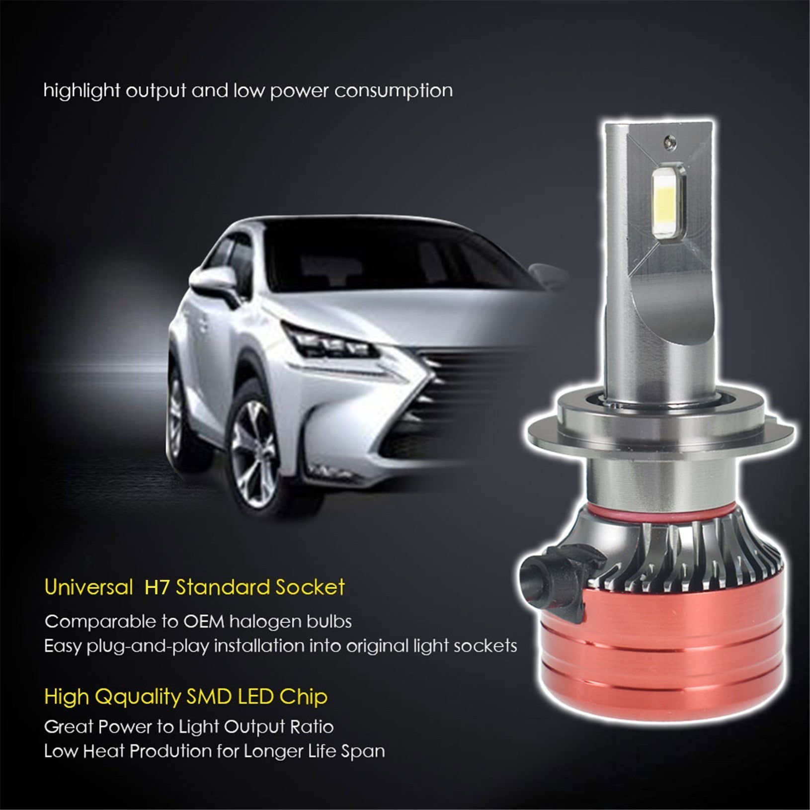 TOPPARTZ H7 LED Fog Light Bulbs 6500K 9000LM 56W Bright Fog Light LED Conversion Kit, Pack of 2